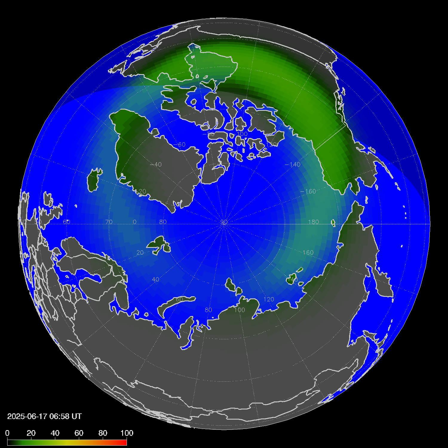 Northern lights (auroras) in the northern hemisphere