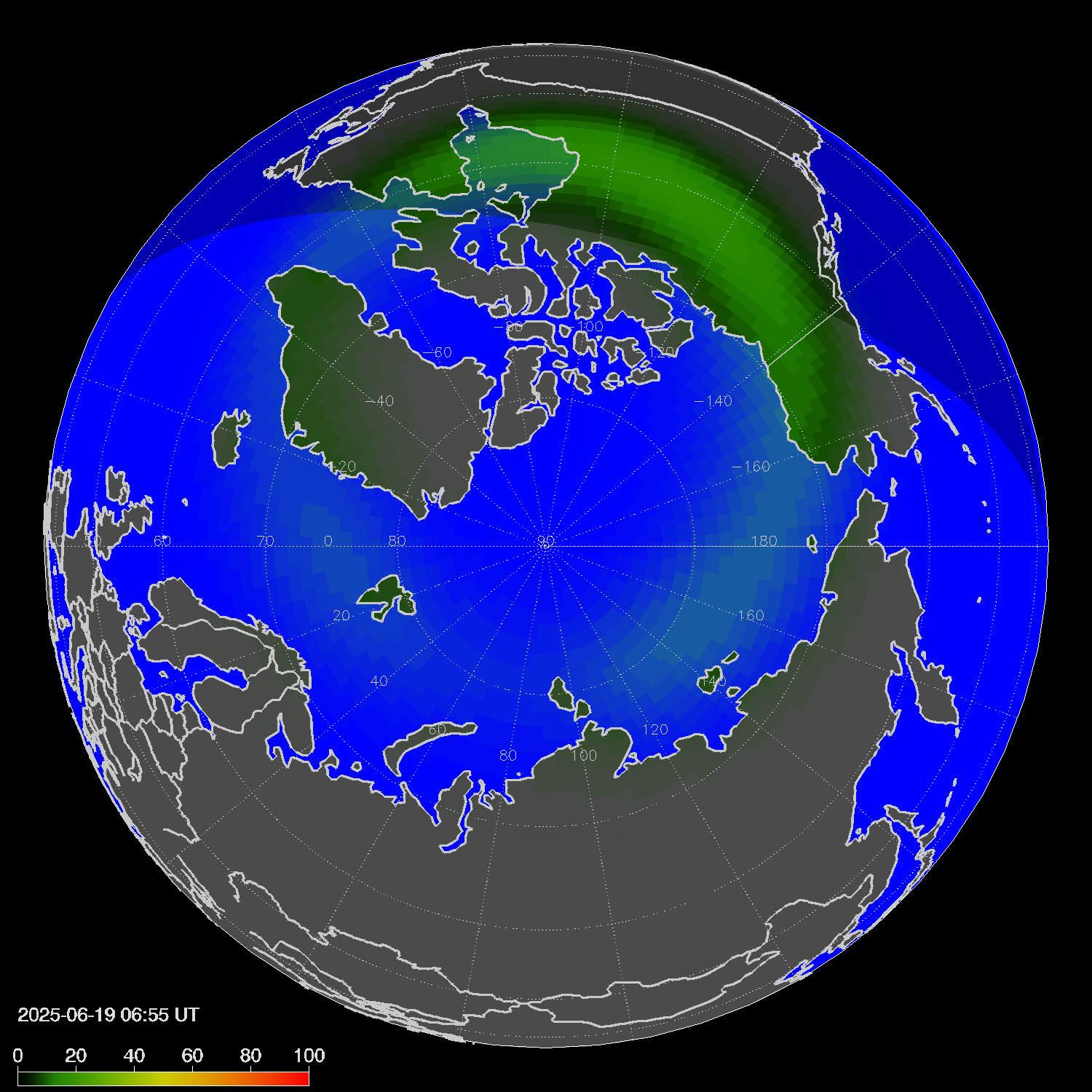 Northern lights (auroras) in the northern hemisphere