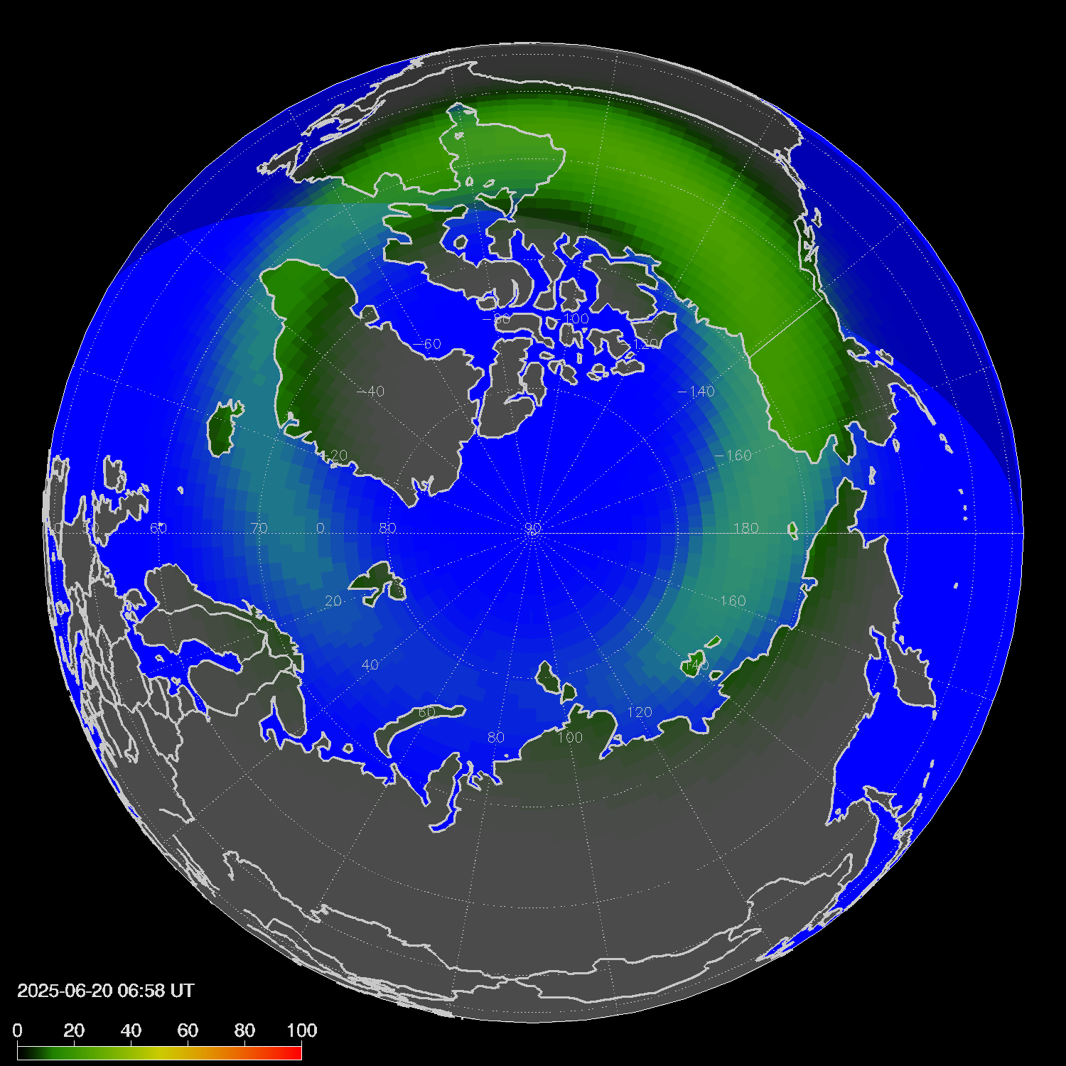Northern lights (auroras) in the northern hemisphere