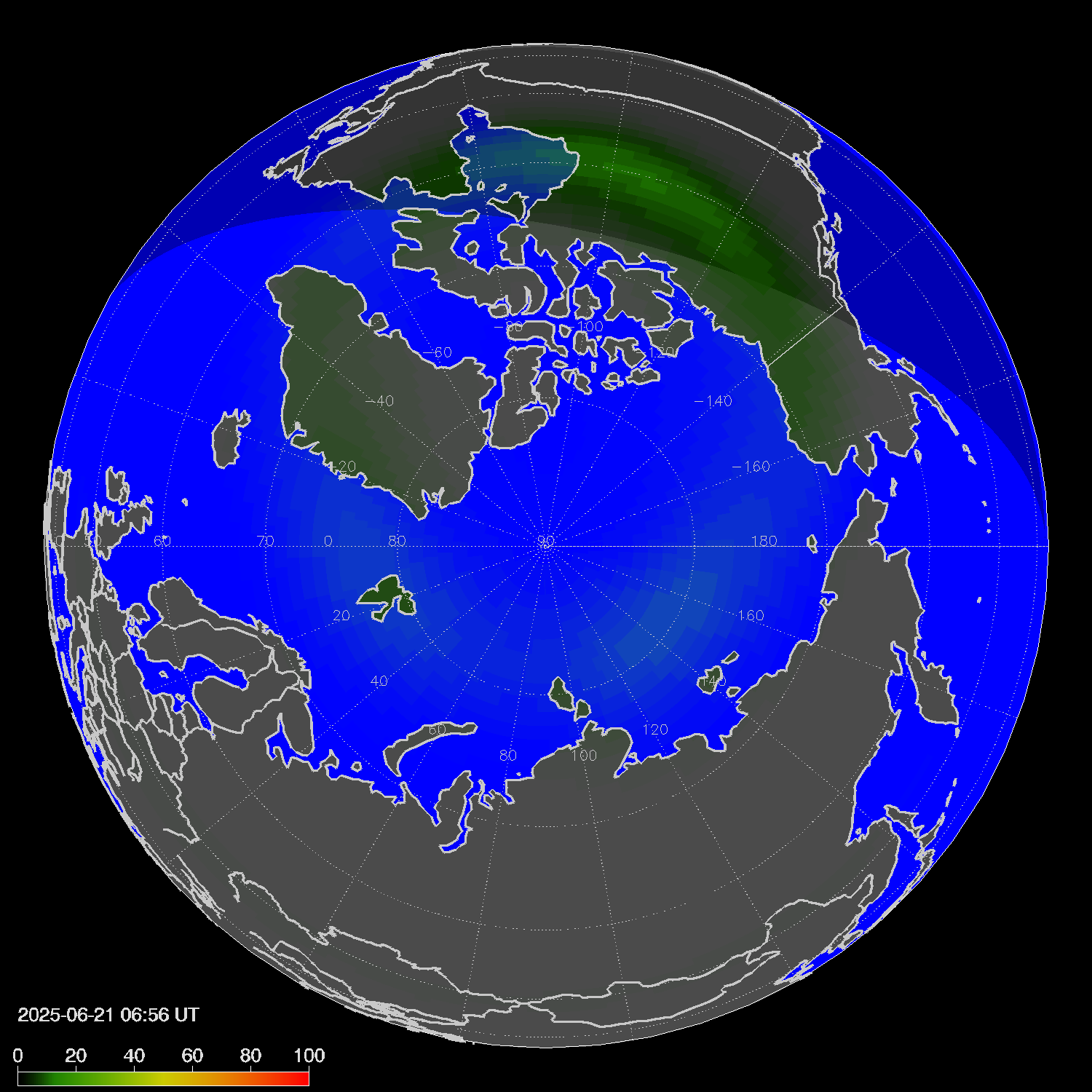 Northern lights (auroras) in the northern hemisphere