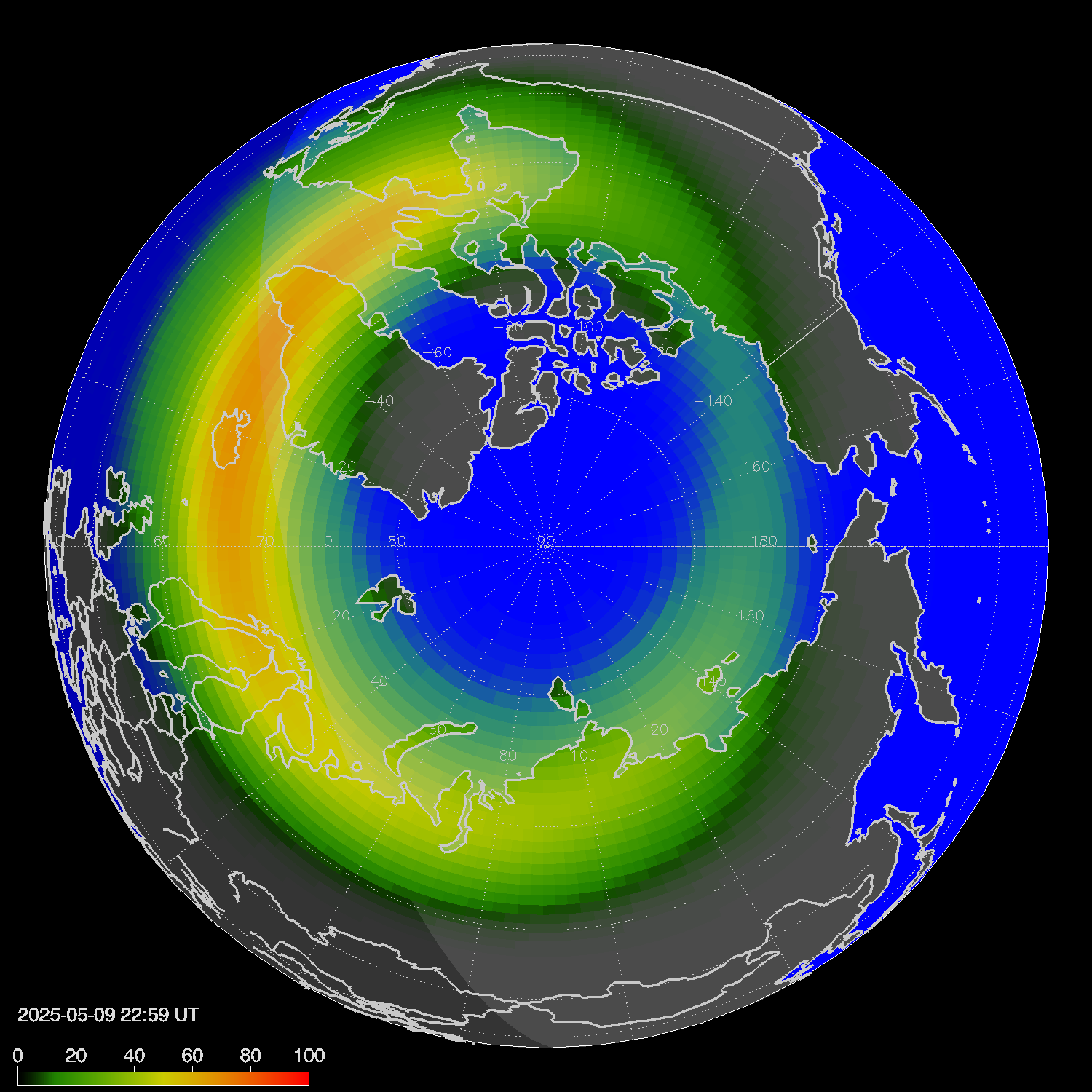 Northern lights (auroras) in the northern hemisphere