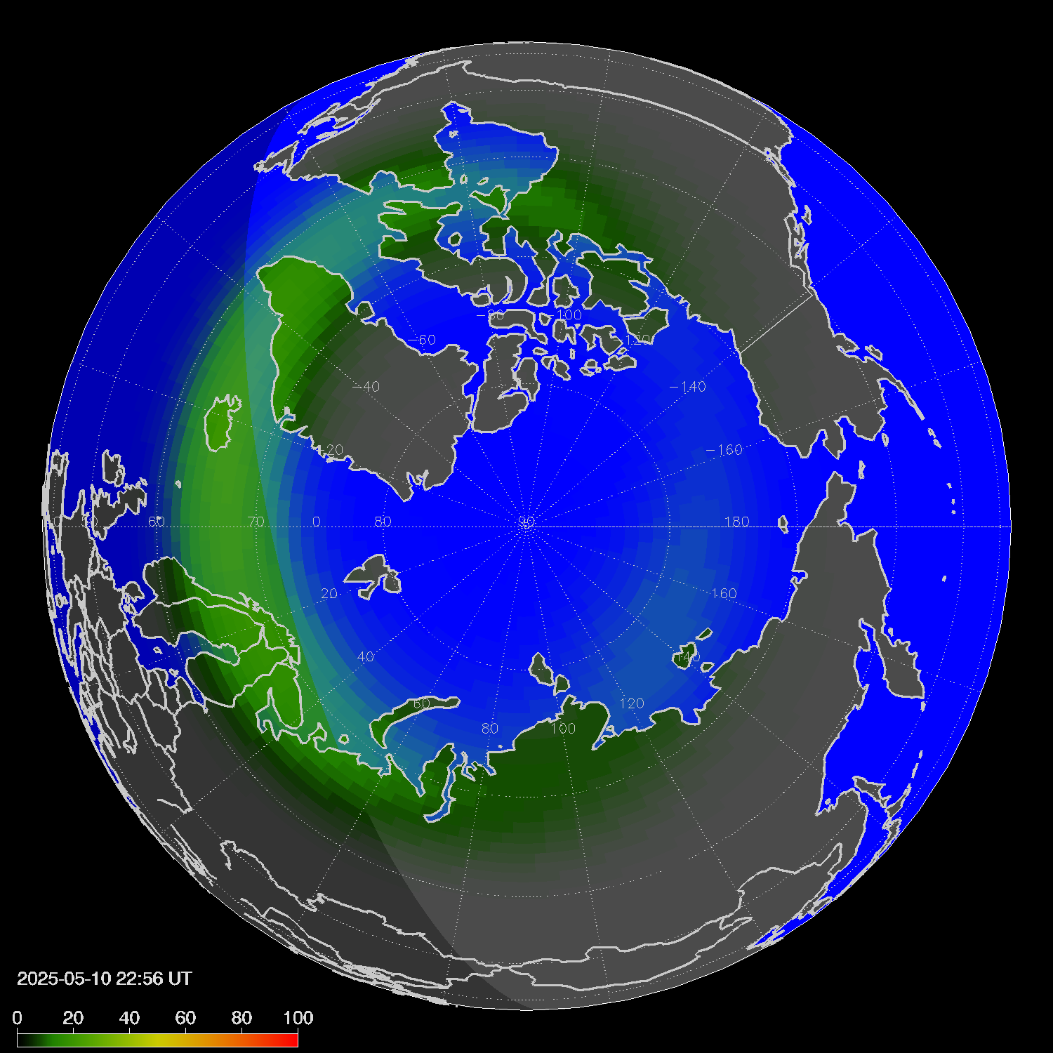 Northern lights (auroras) in the northern hemisphere