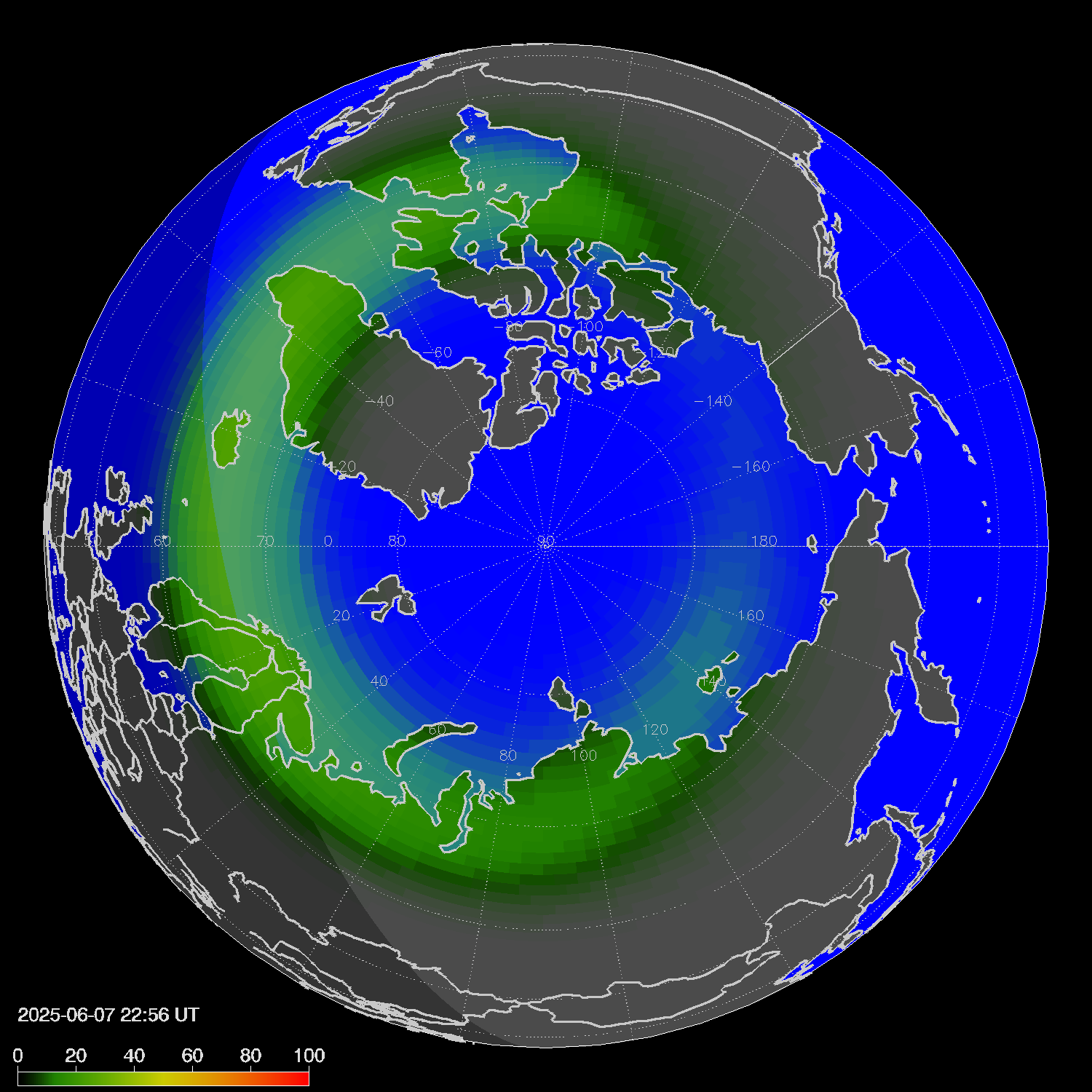 Northern lights (auroras) in the northern hemisphere