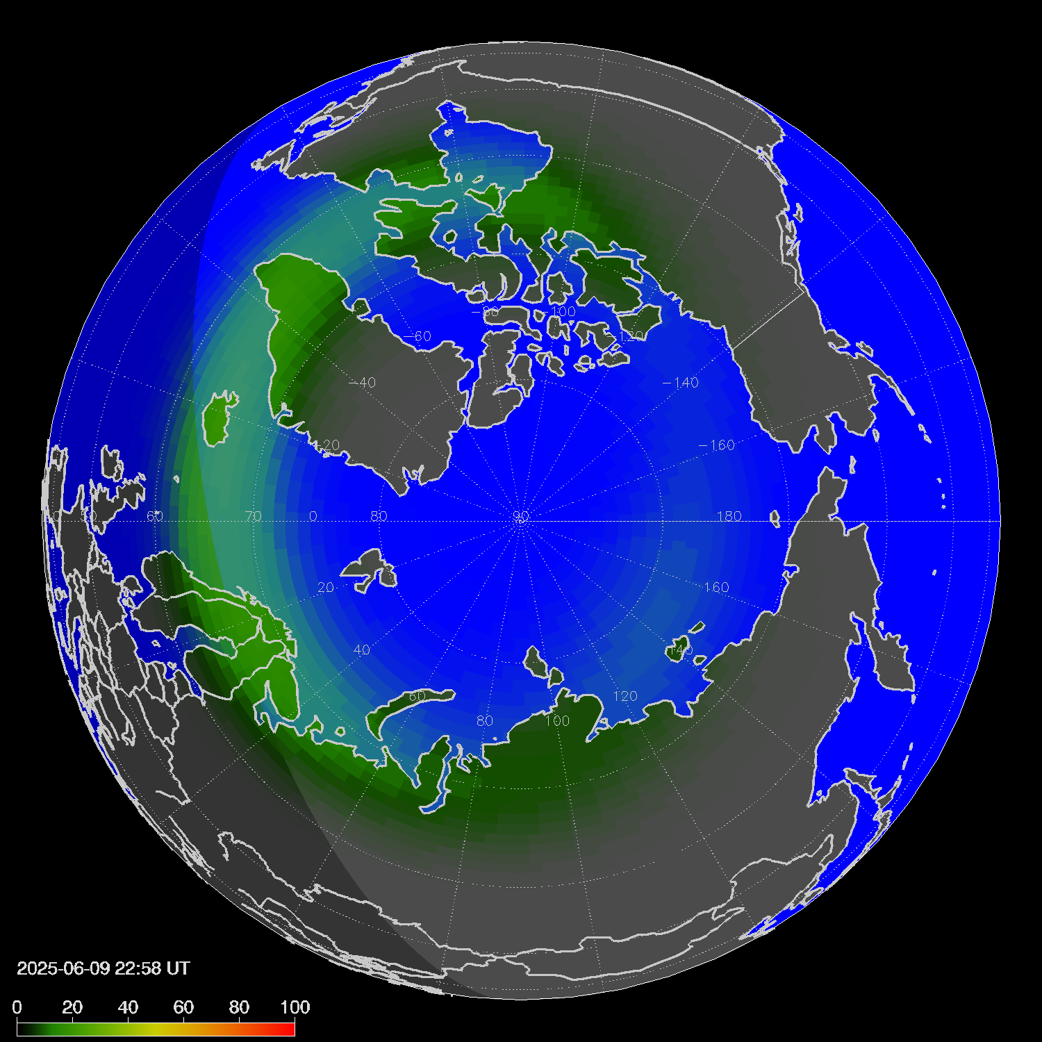 Northern lights (auroras) in the northern hemisphere