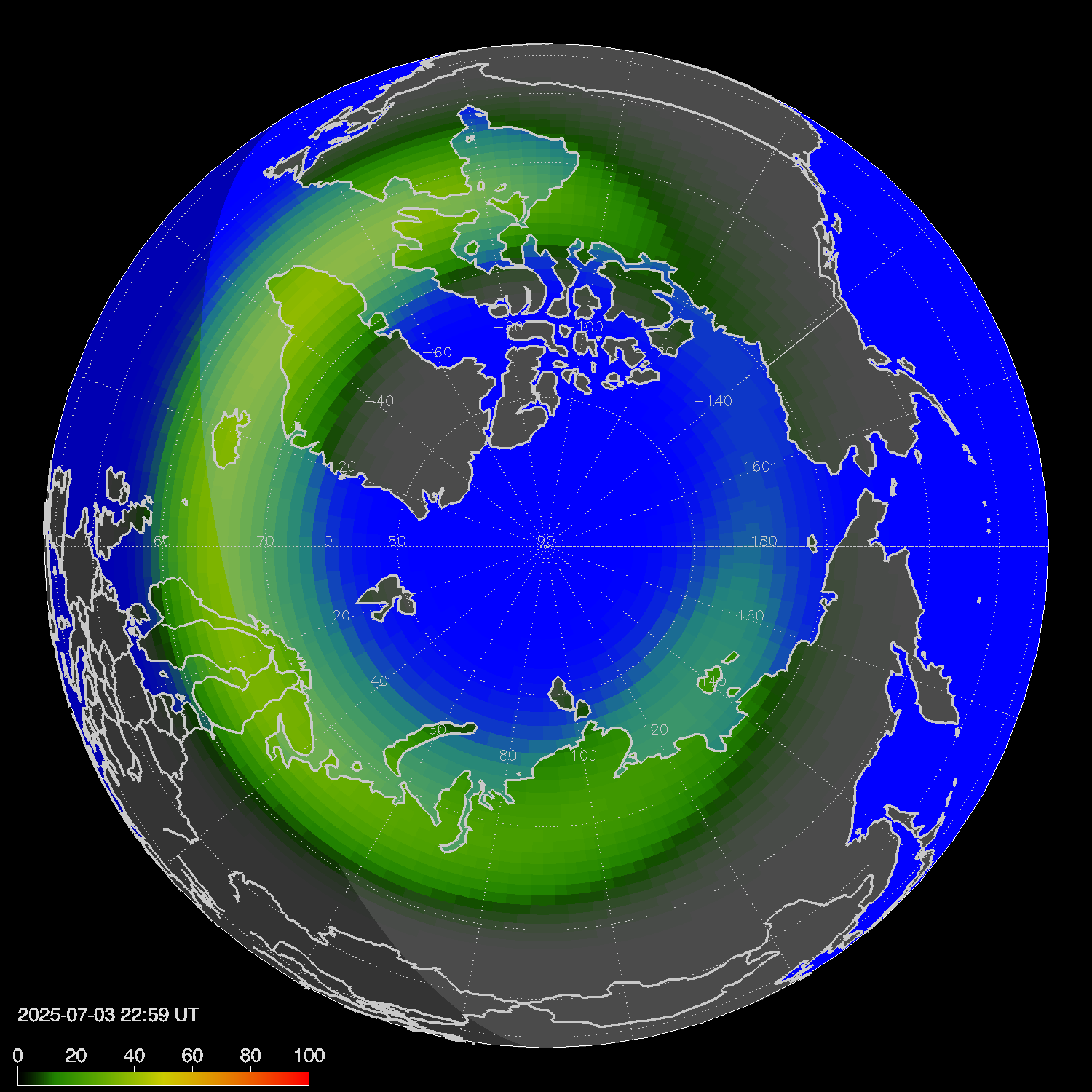 Northern lights (auroras) in the northern hemisphere