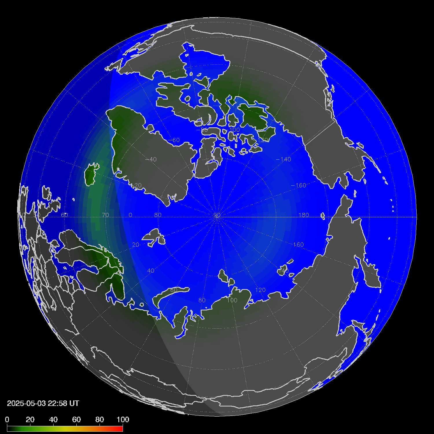 Northern lights (auroras) in the northern hemisphere