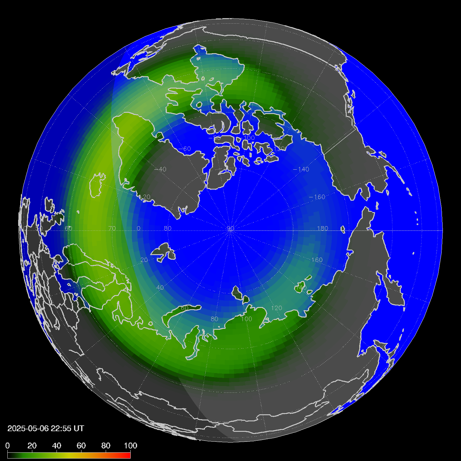 Northern lights (auroras) in the northern hemisphere