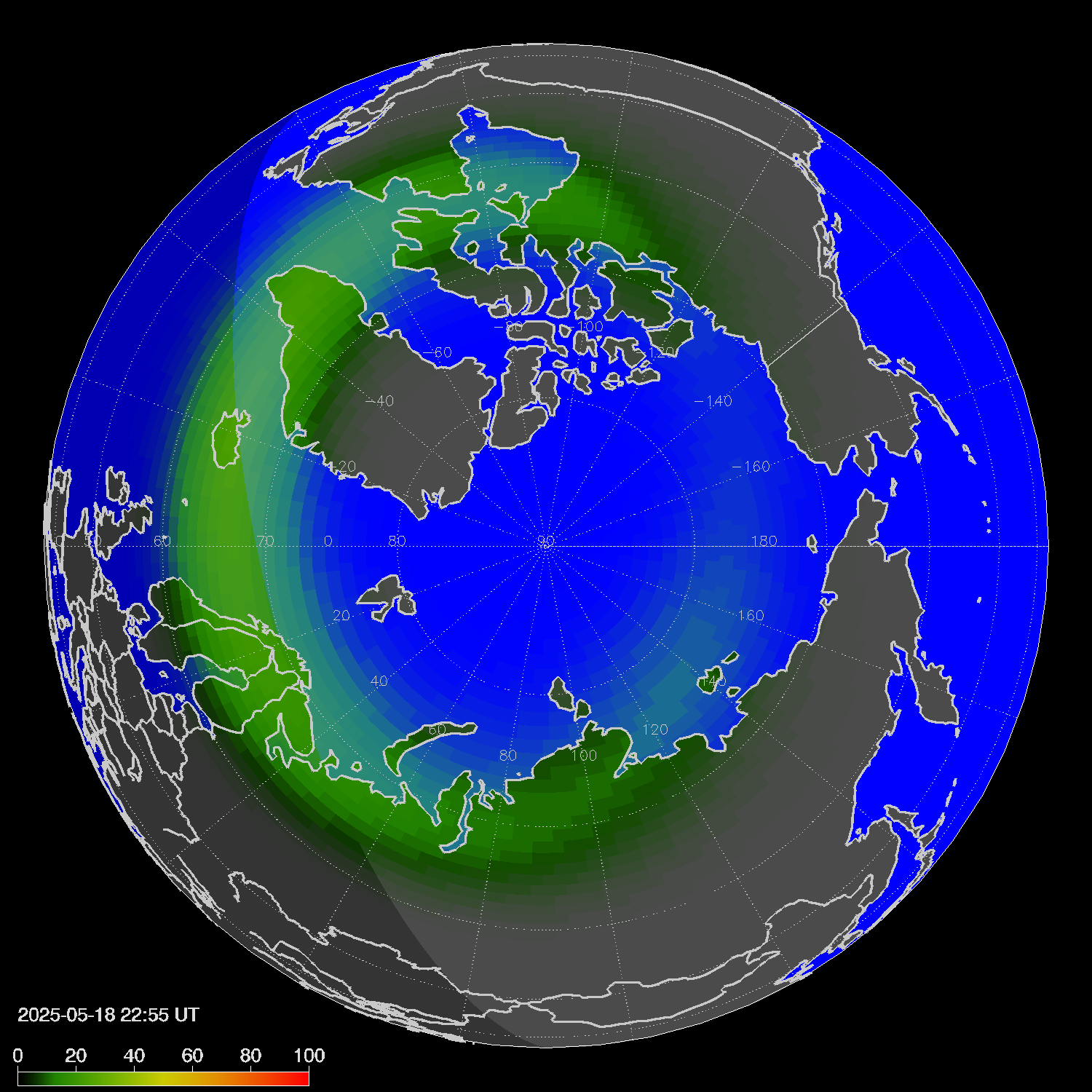 Northern lights (auroras) in the northern hemisphere
