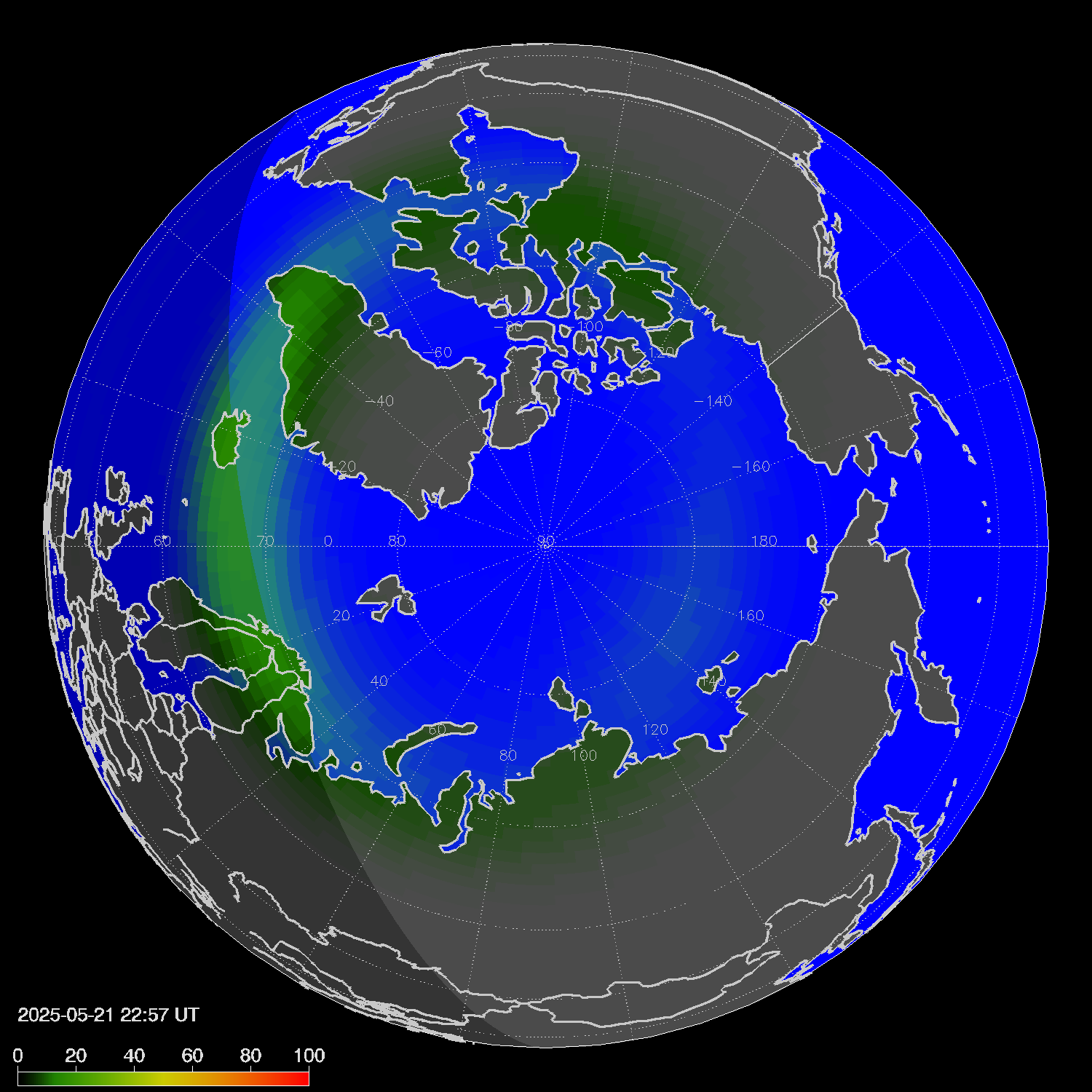 Northern lights (auroras) in the northern hemisphere