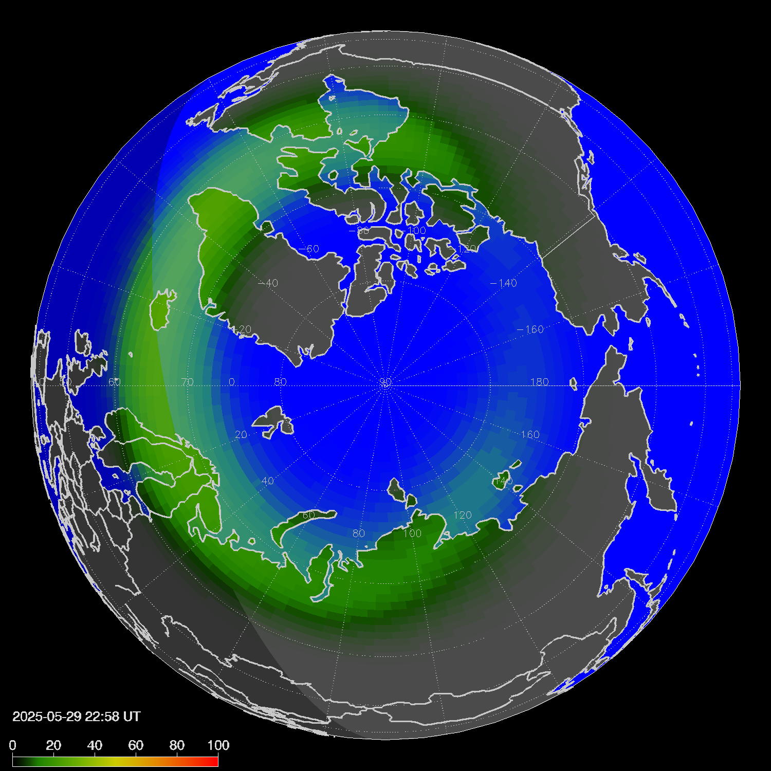 Northern lights (auroras) in the northern hemisphere