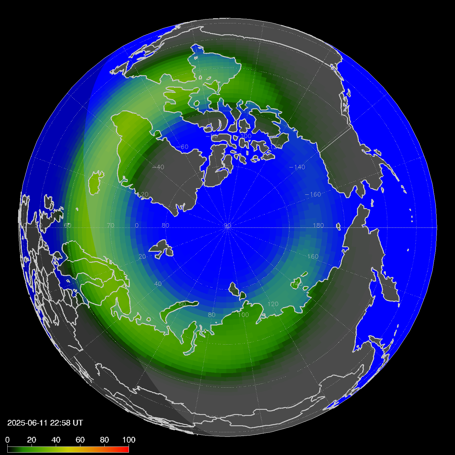Northern lights (auroras) in the northern hemisphere