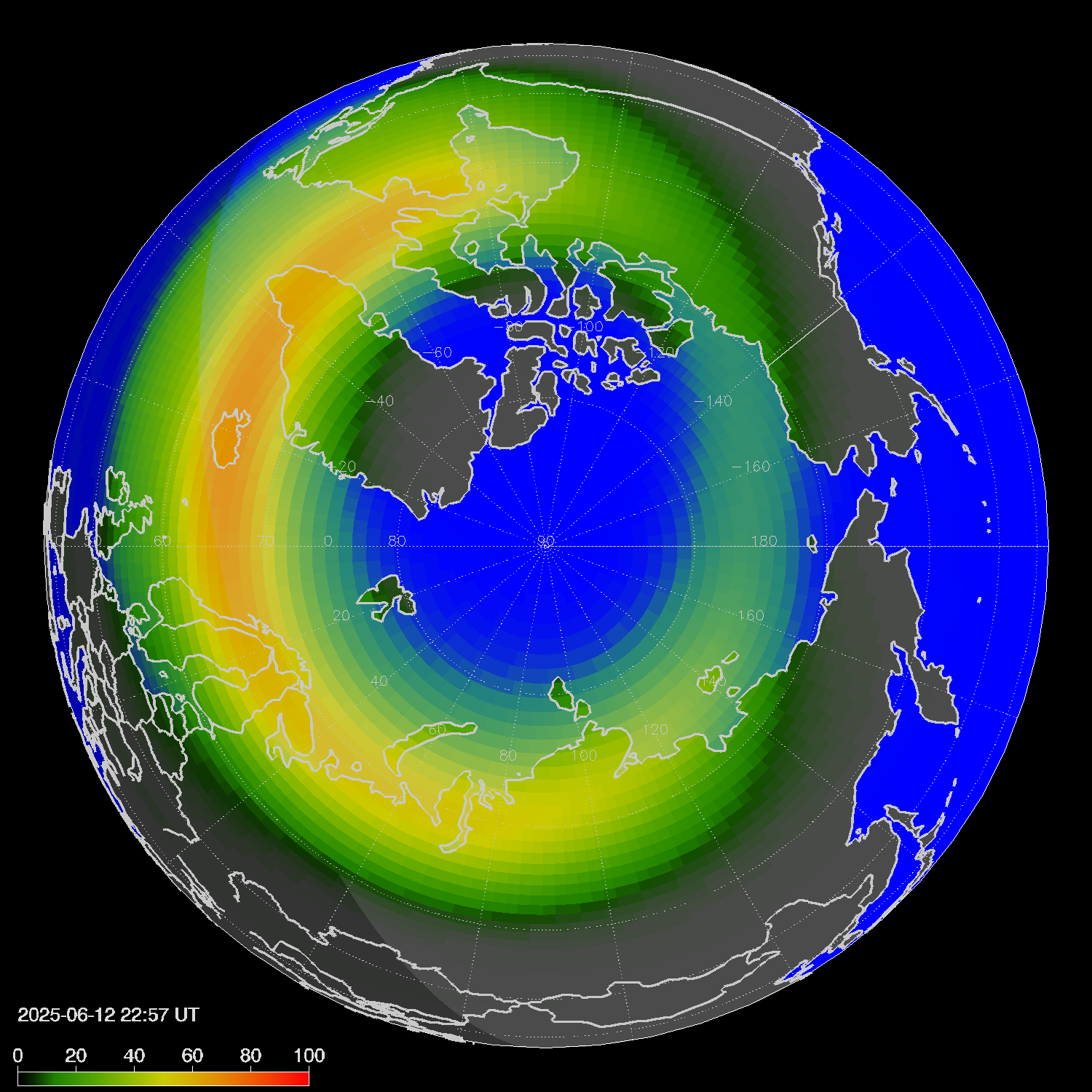 Northern lights (auroras) in the northern hemisphere