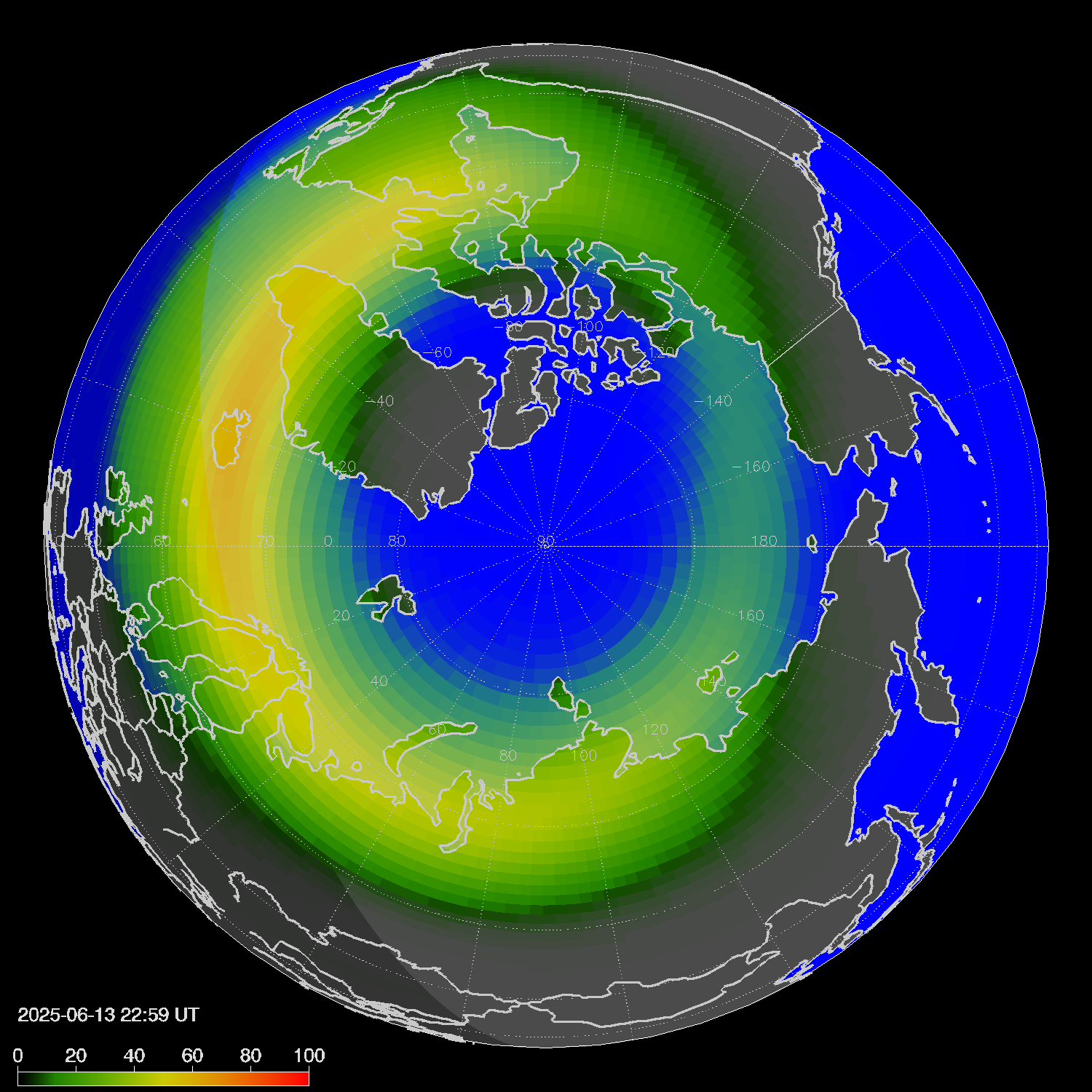 Northern lights (auroras) in the northern hemisphere