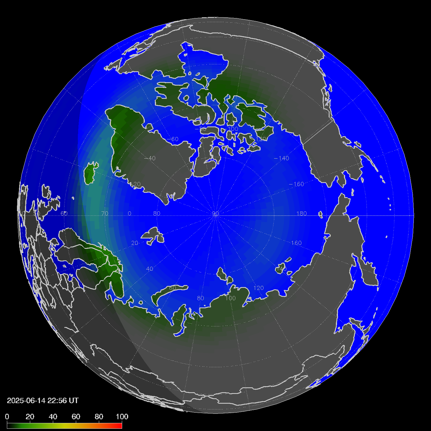 Northern lights (auroras) in the northern hemisphere