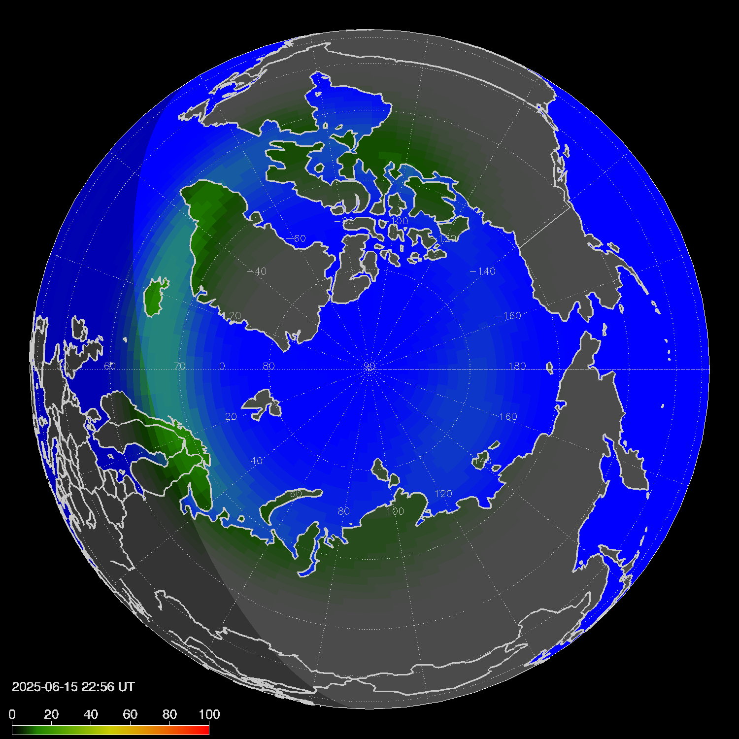 Northern lights (auroras) in the northern hemisphere