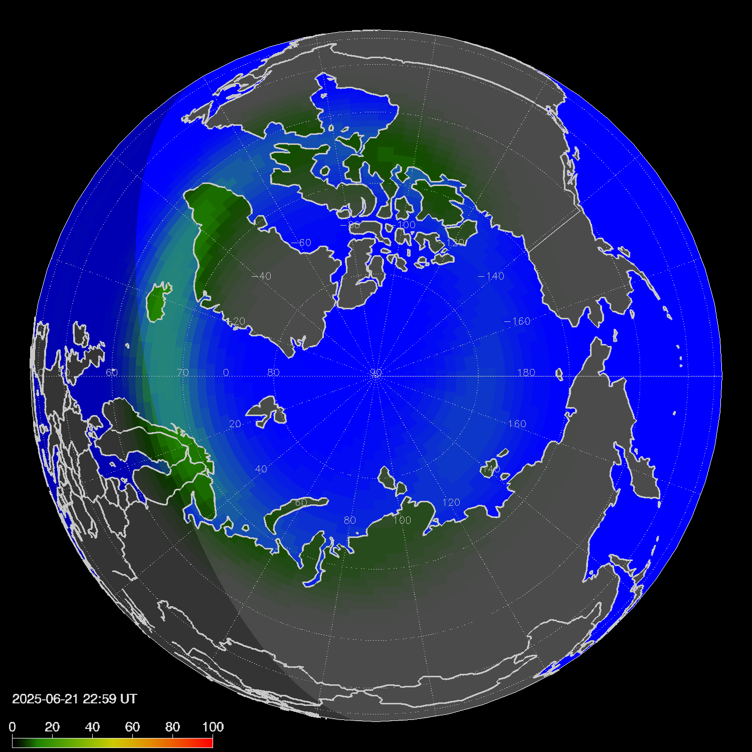 Northern lights (auroras) in the northern hemisphere