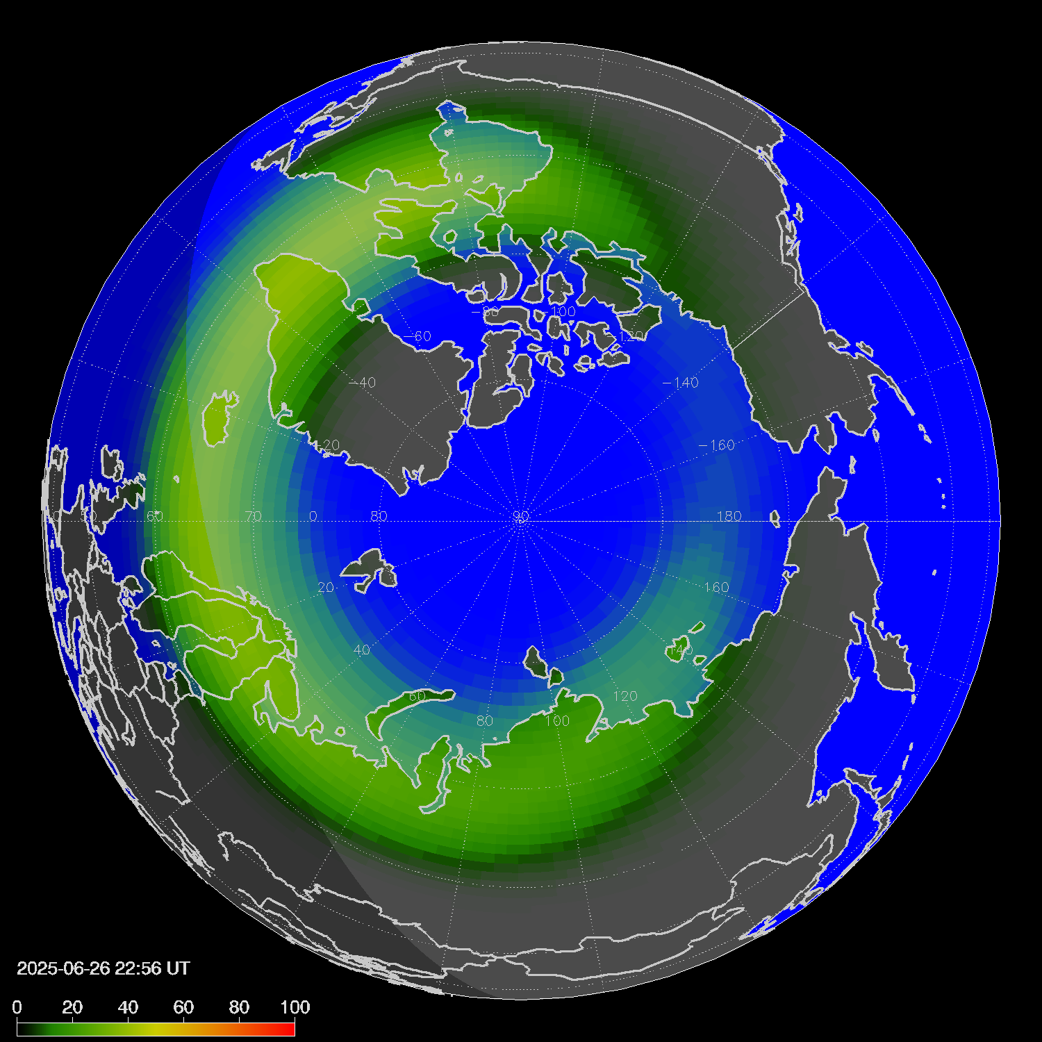 Northern lights (auroras) in the northern hemisphere