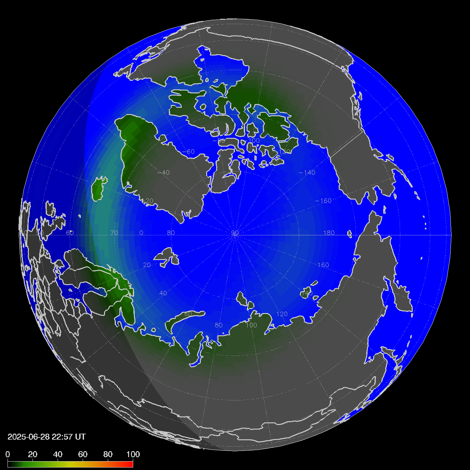 Northern lights (auroras) in the northern hemisphere