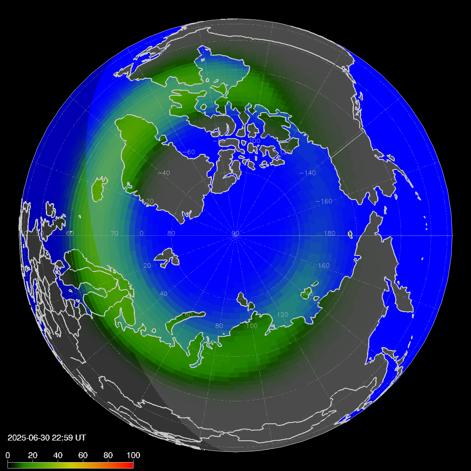 Northern lights (auroras) in the northern hemisphere