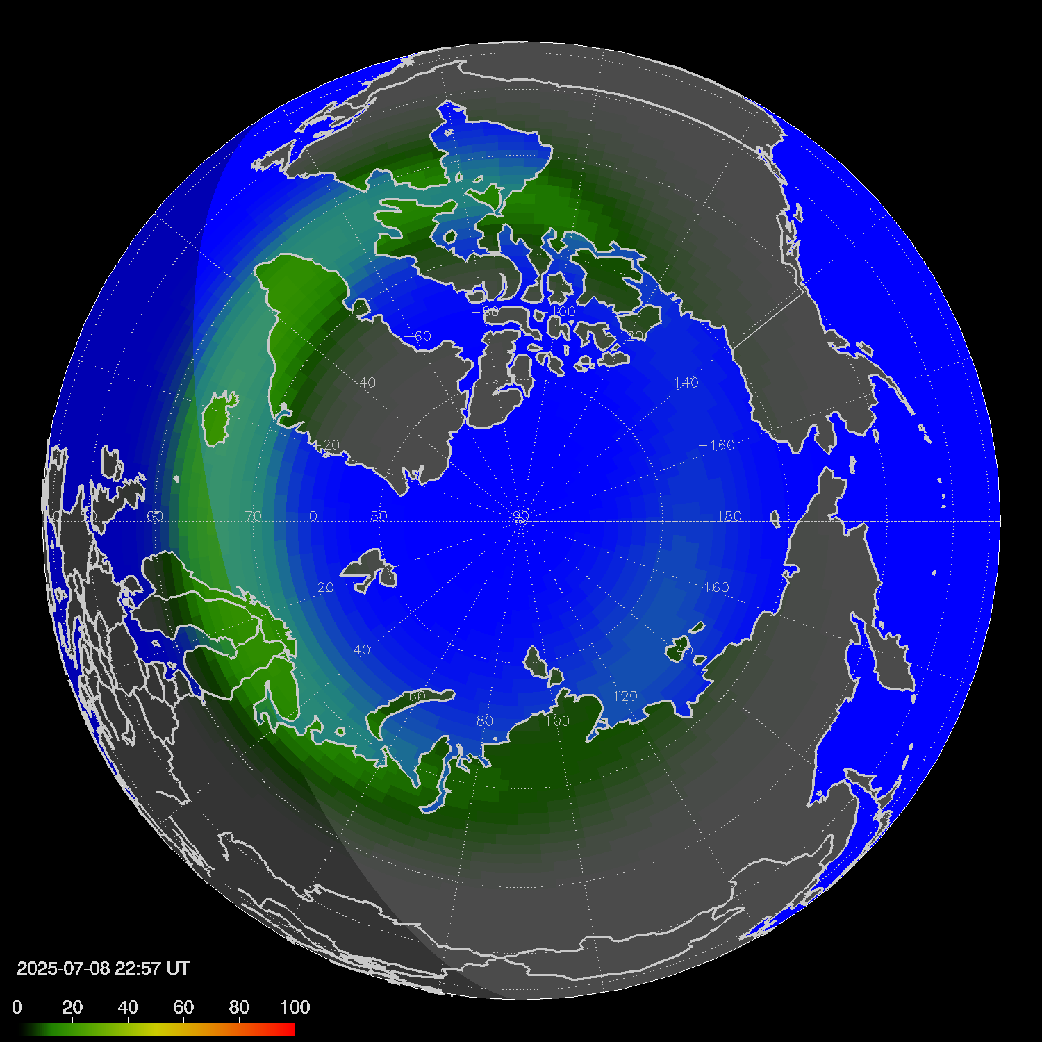 Northern lights (auroras) in the northern hemisphere