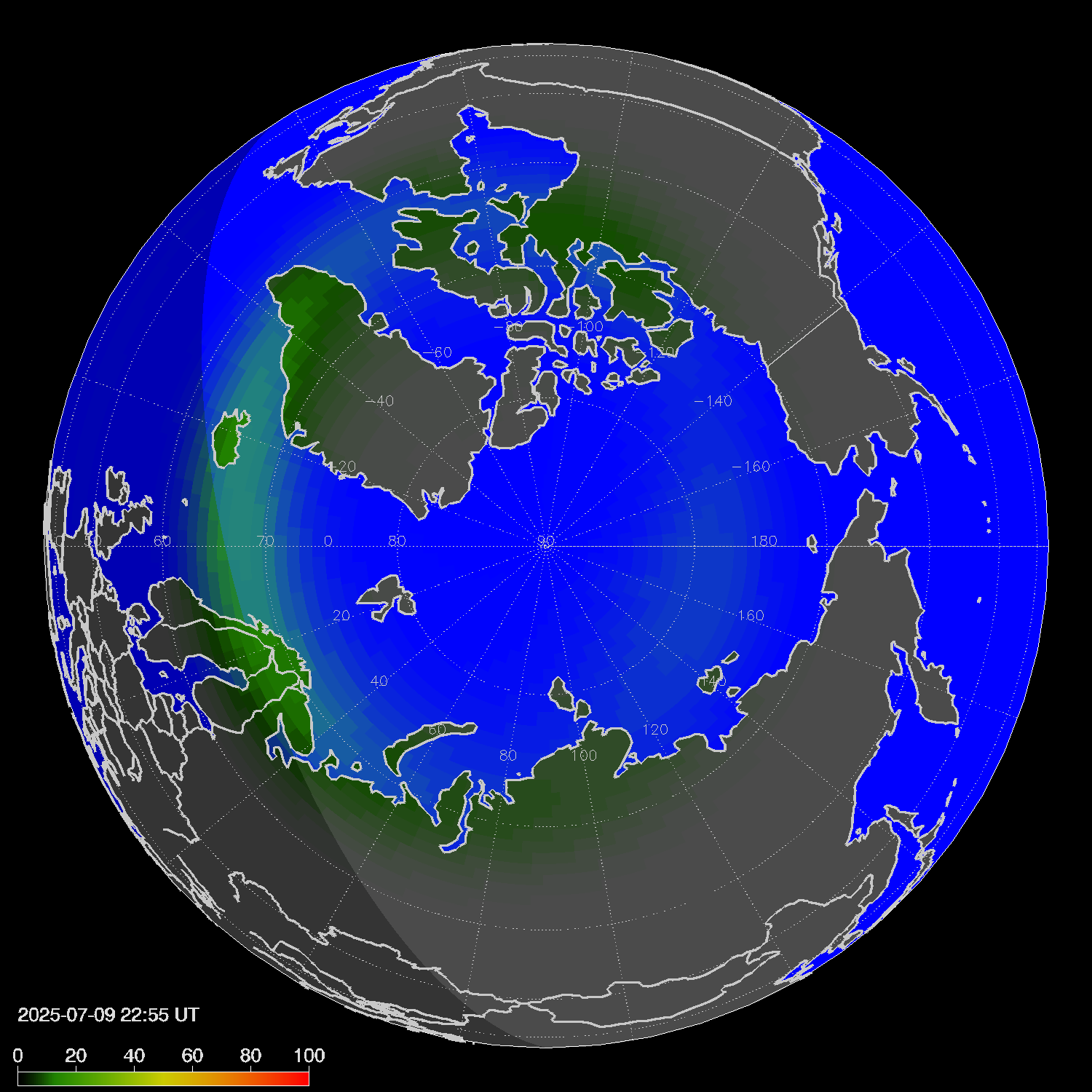 Northern lights (auroras) in the northern hemisphere