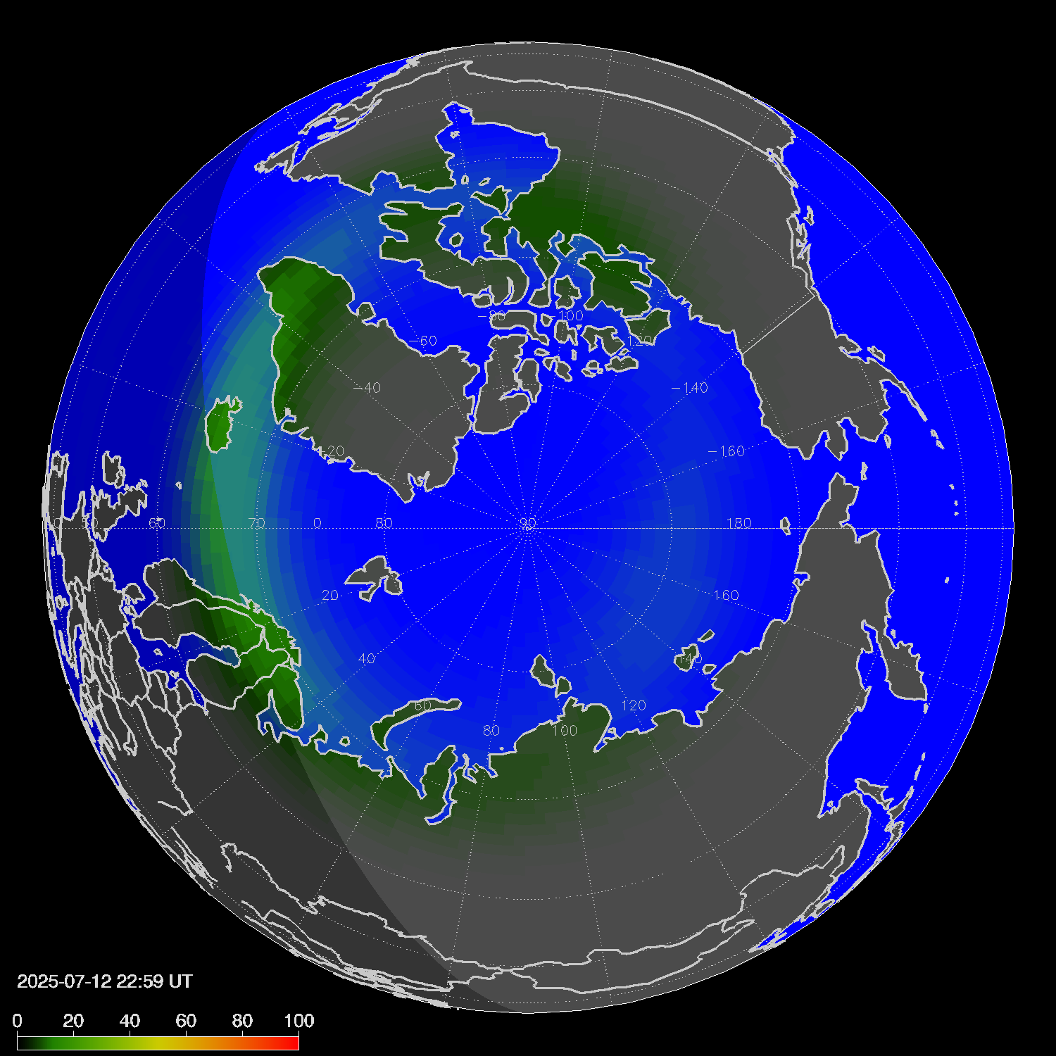 Northern lights (auroras) in the northern hemisphere