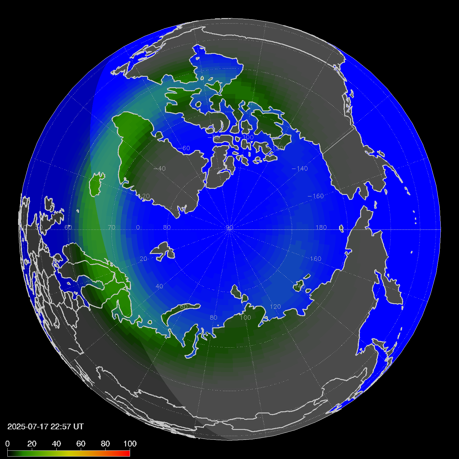 Northern lights (auroras) in the northern hemisphere