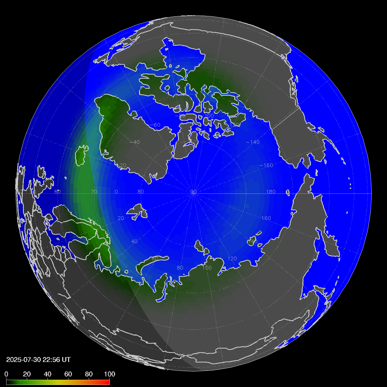 Northern lights (auroras) in the northern hemisphere