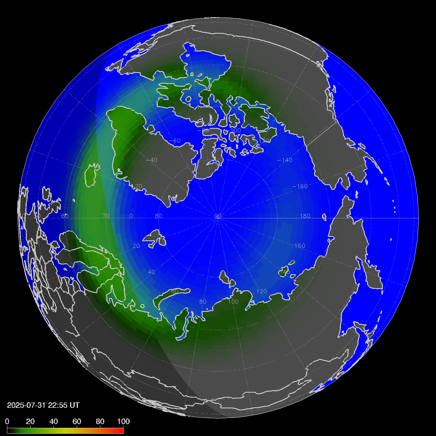 Northern lights (auroras) in the northern hemisphere