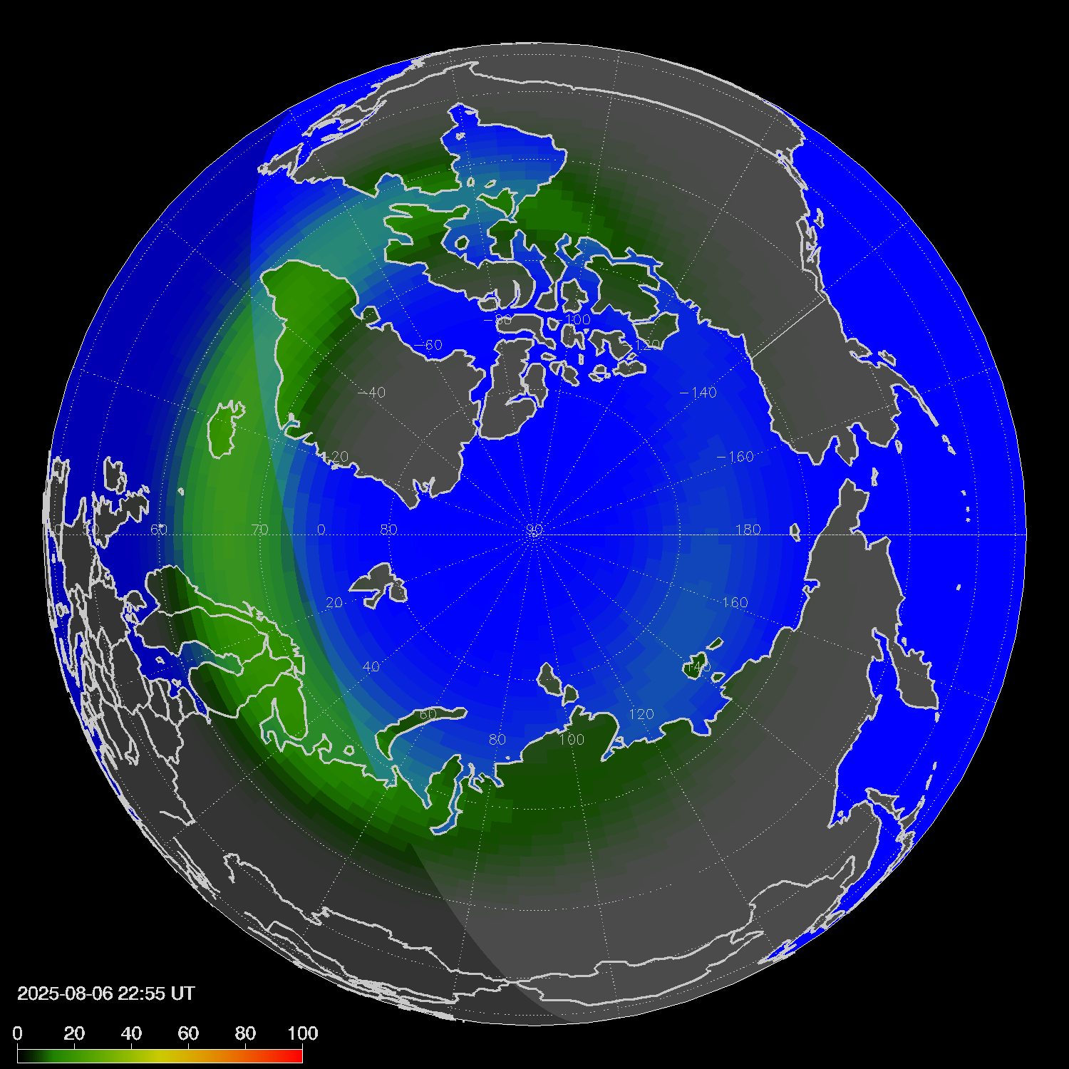 Northern lights (auroras) in the northern hemisphere
