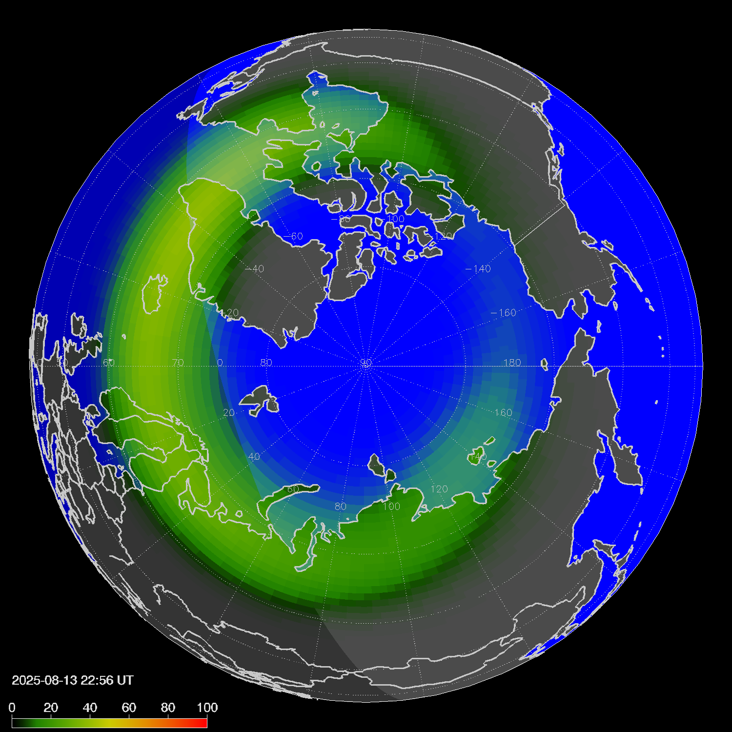 Northern lights (auroras) in the northern hemisphere