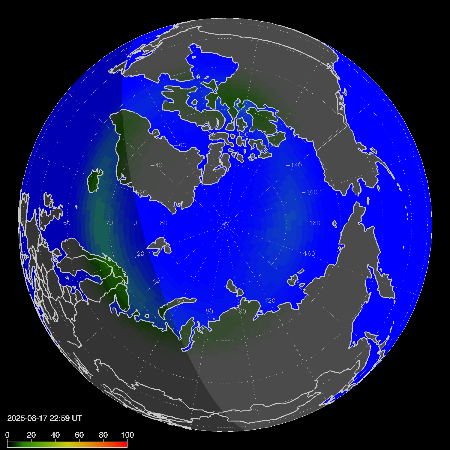 Northern lights (auroras) in the northern hemisphere