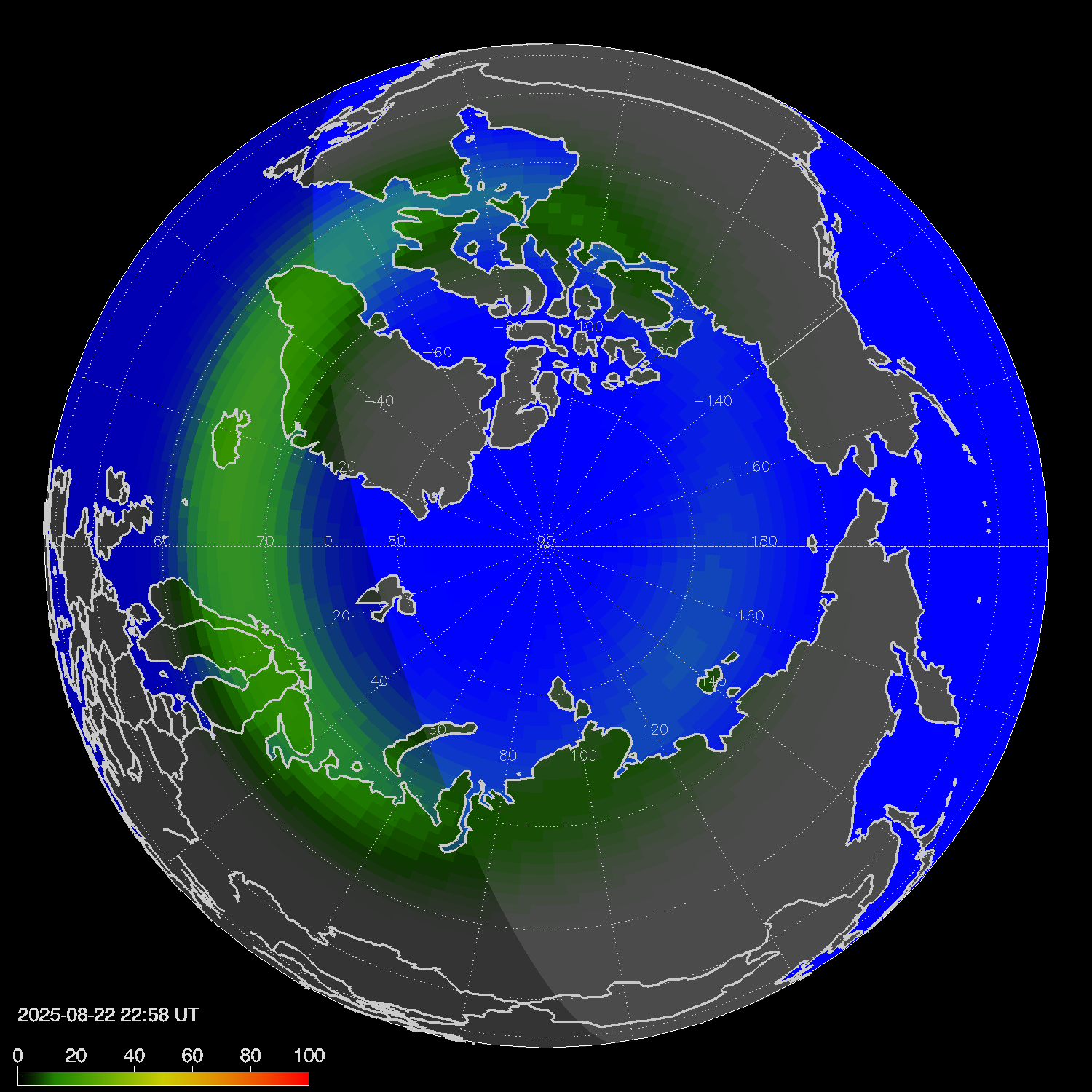 Northern lights (auroras) in the northern hemisphere