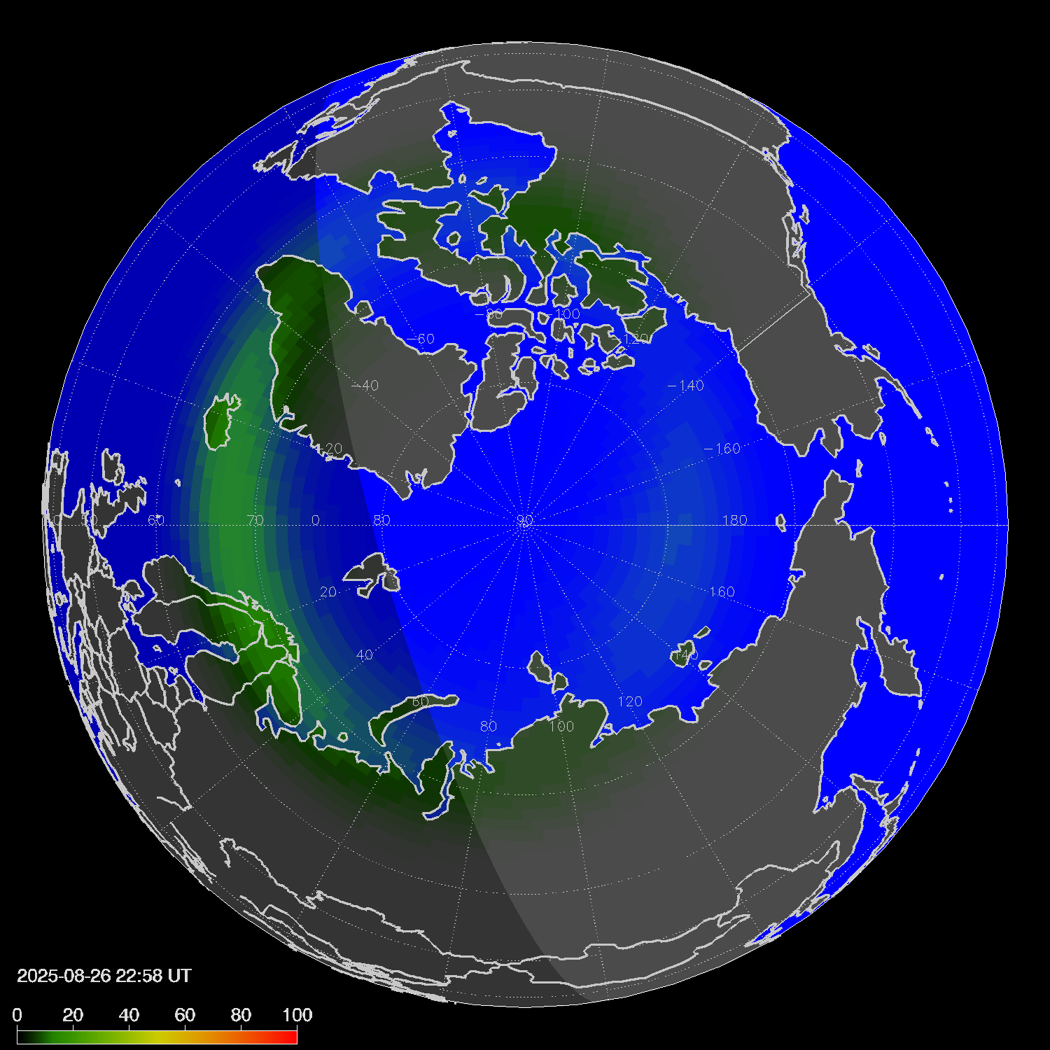 Northern lights (auroras) in the northern hemisphere