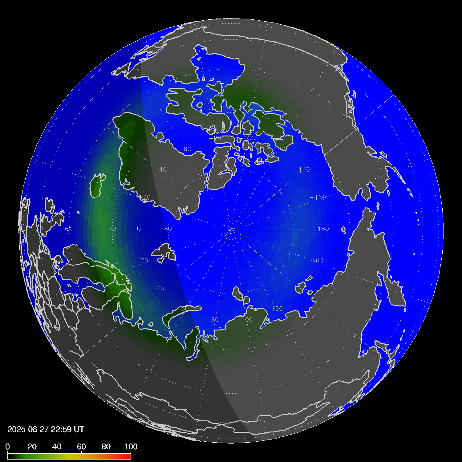 Northern lights (auroras) in the northern hemisphere