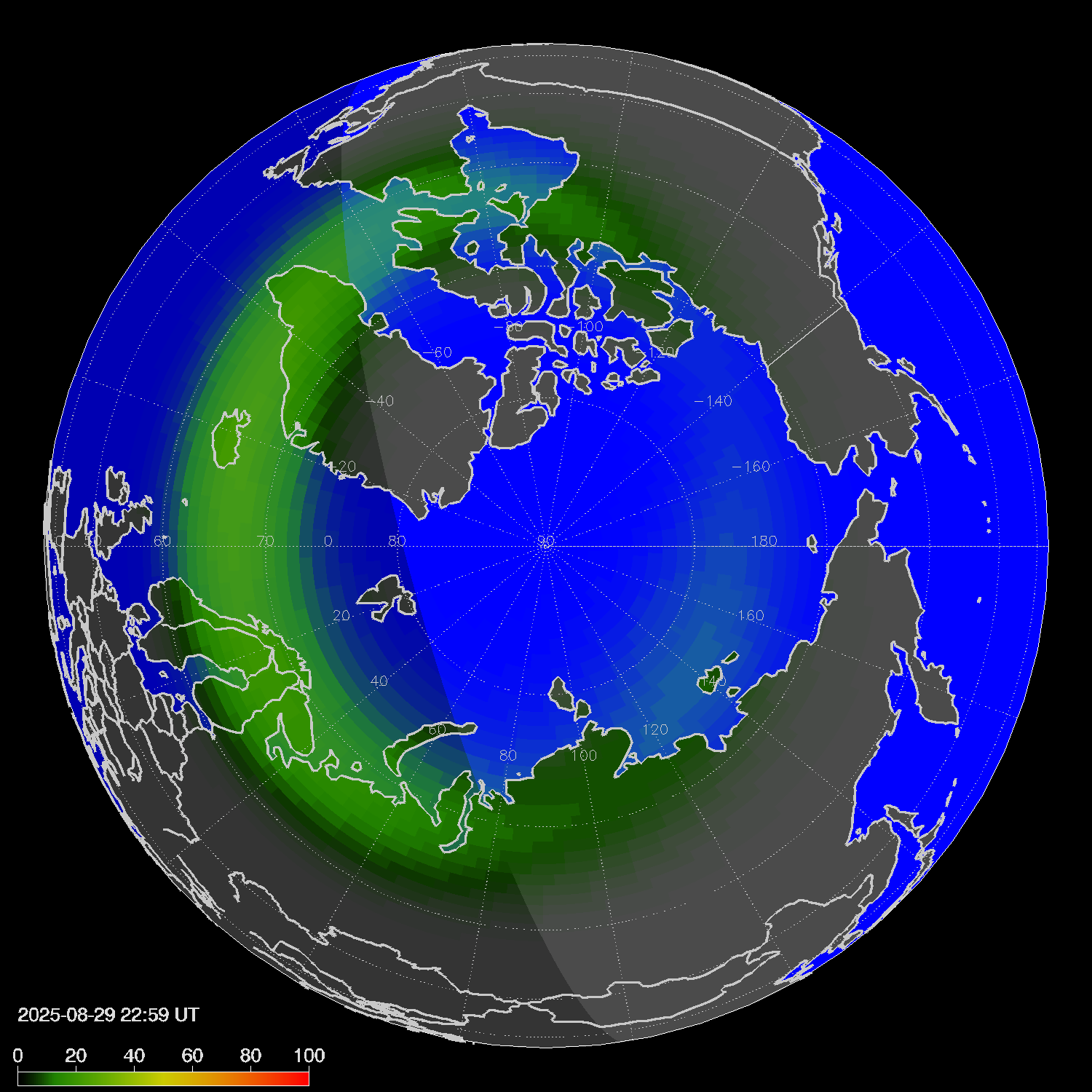 Northern lights (auroras) in the northern hemisphere