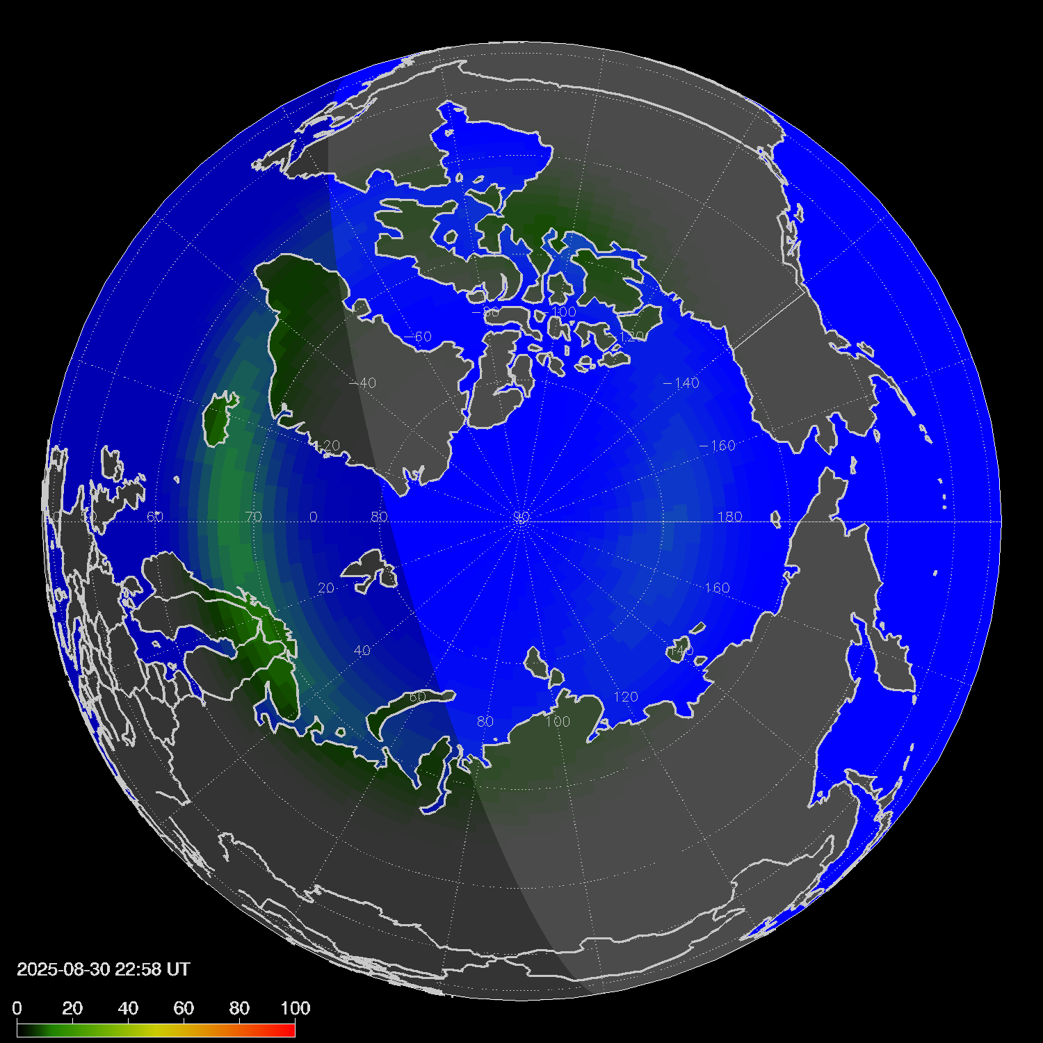 Northern lights (auroras) in the northern hemisphere