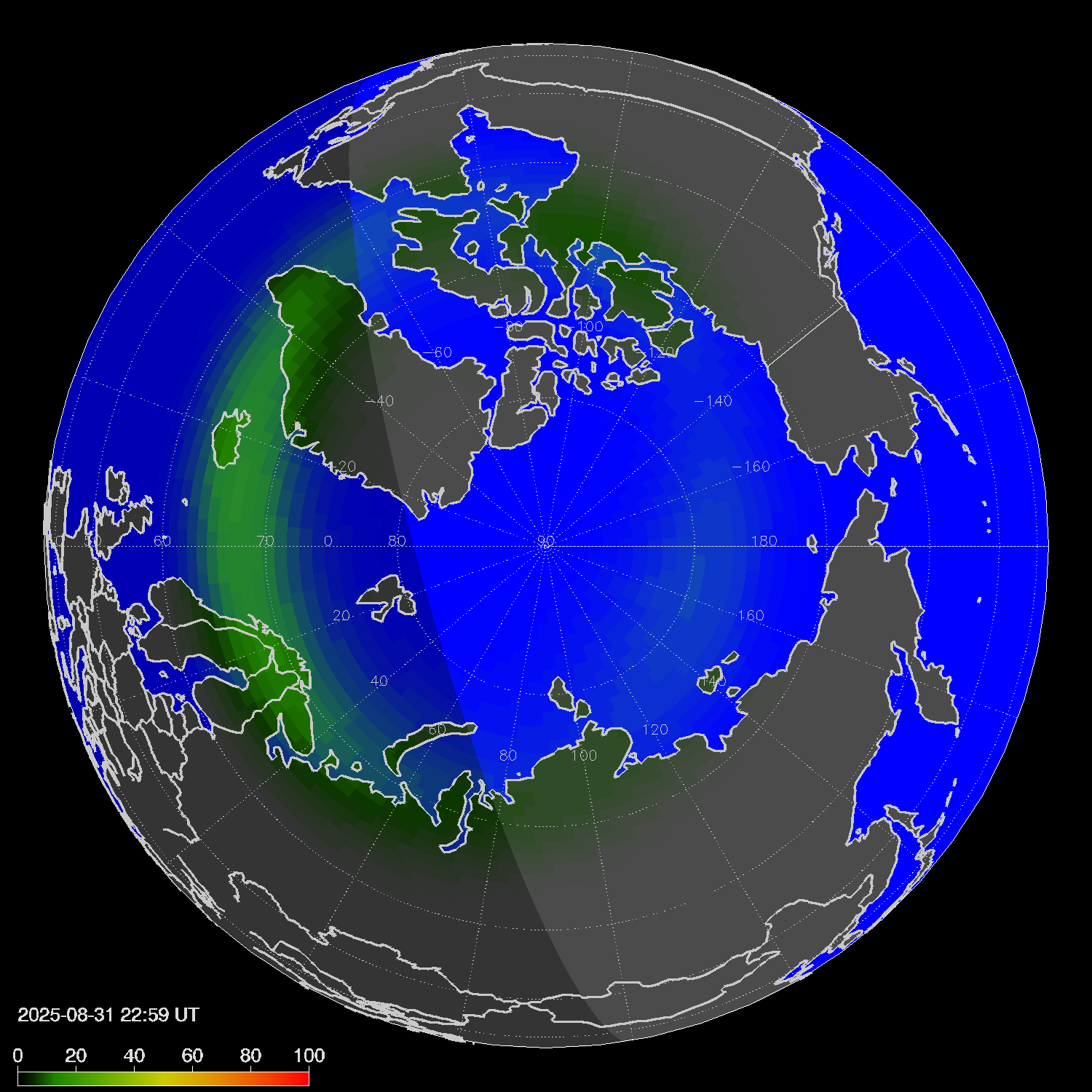 Northern lights (auroras) in the northern hemisphere