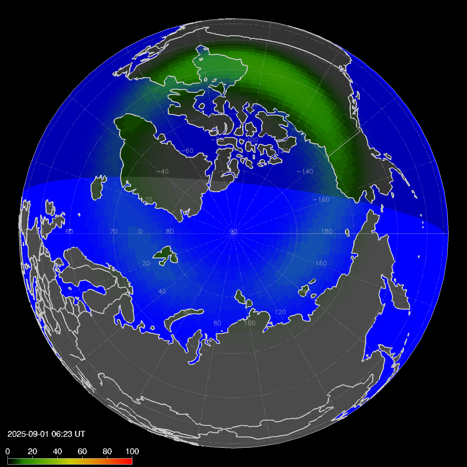 Northern lights (auroras) in the northern hemisphere