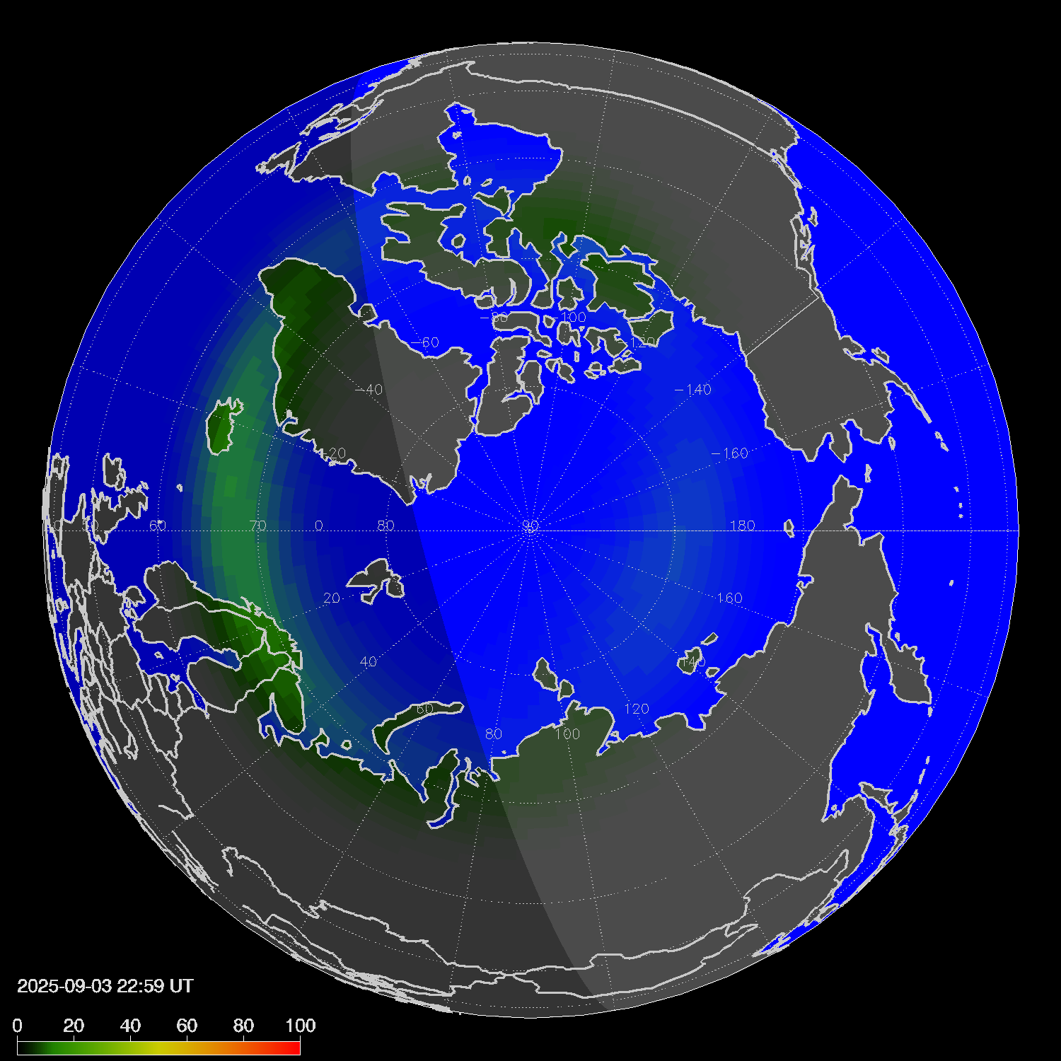 Northern lights (auroras) in the northern hemisphere