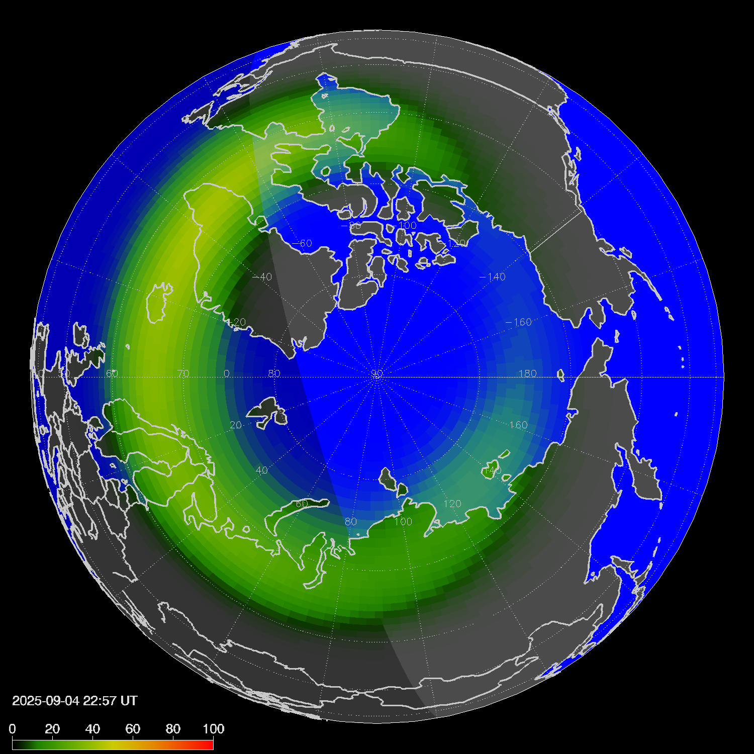 Northern lights (auroras) in the northern hemisphere