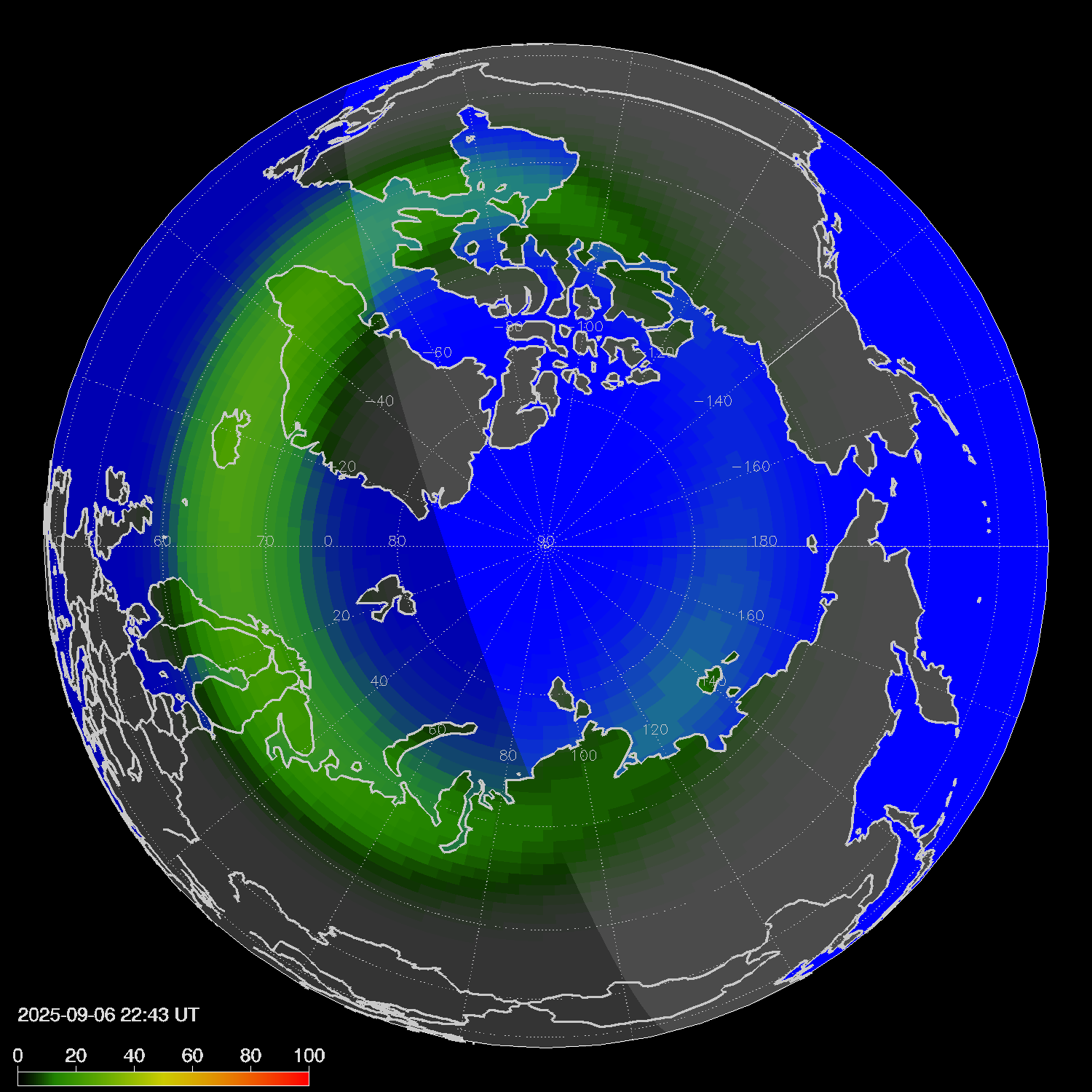 Northern lights (auroras) in the northern hemisphere