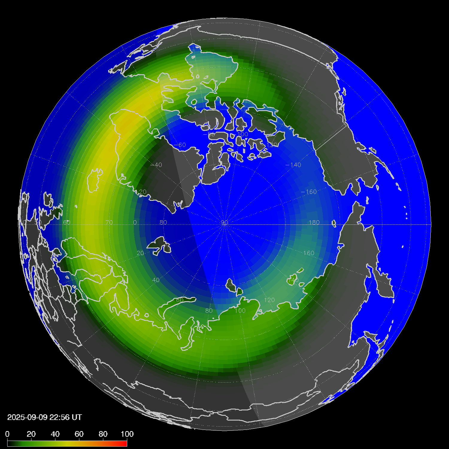 Northern lights (auroras) in the northern hemisphere