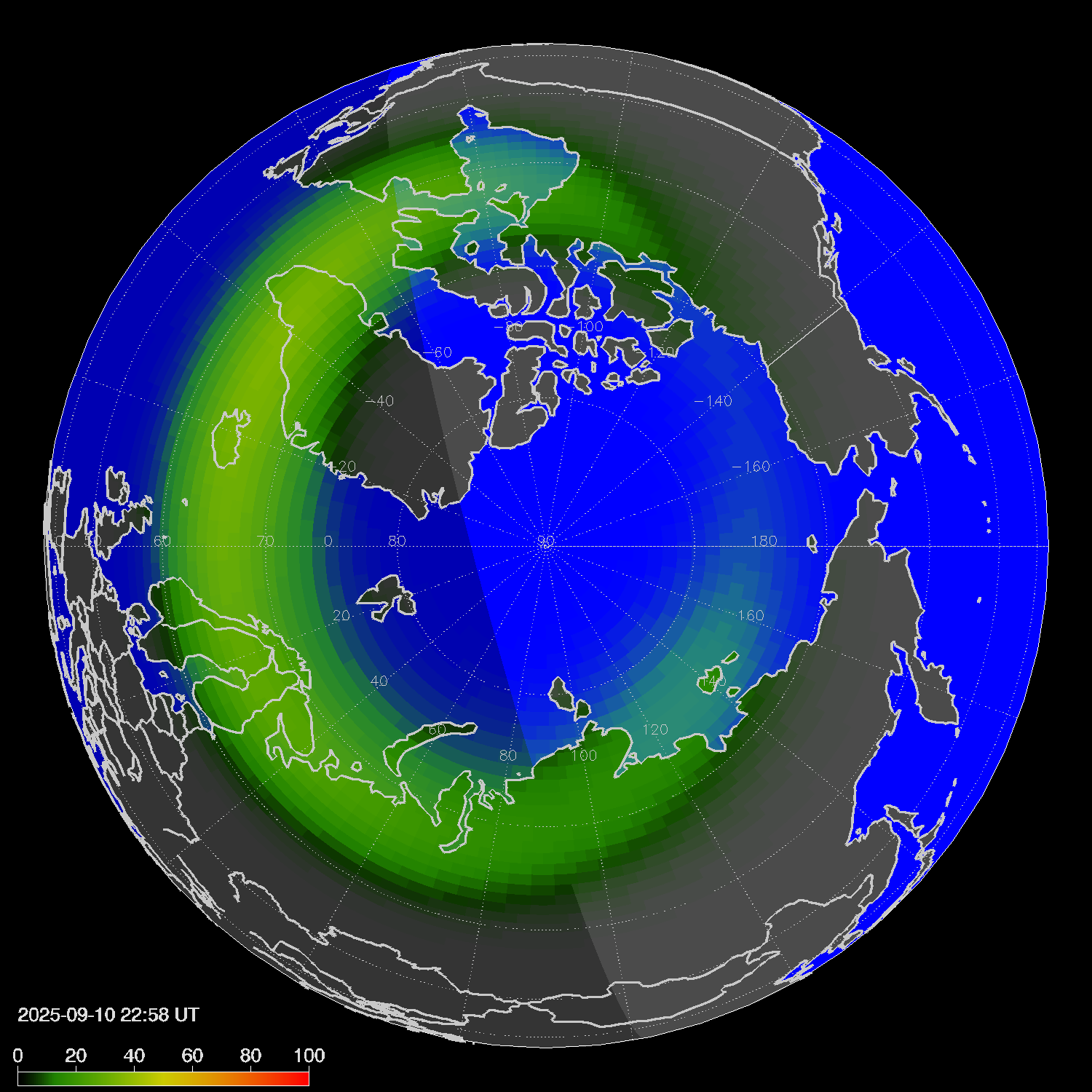 Northern lights (auroras) in the northern hemisphere