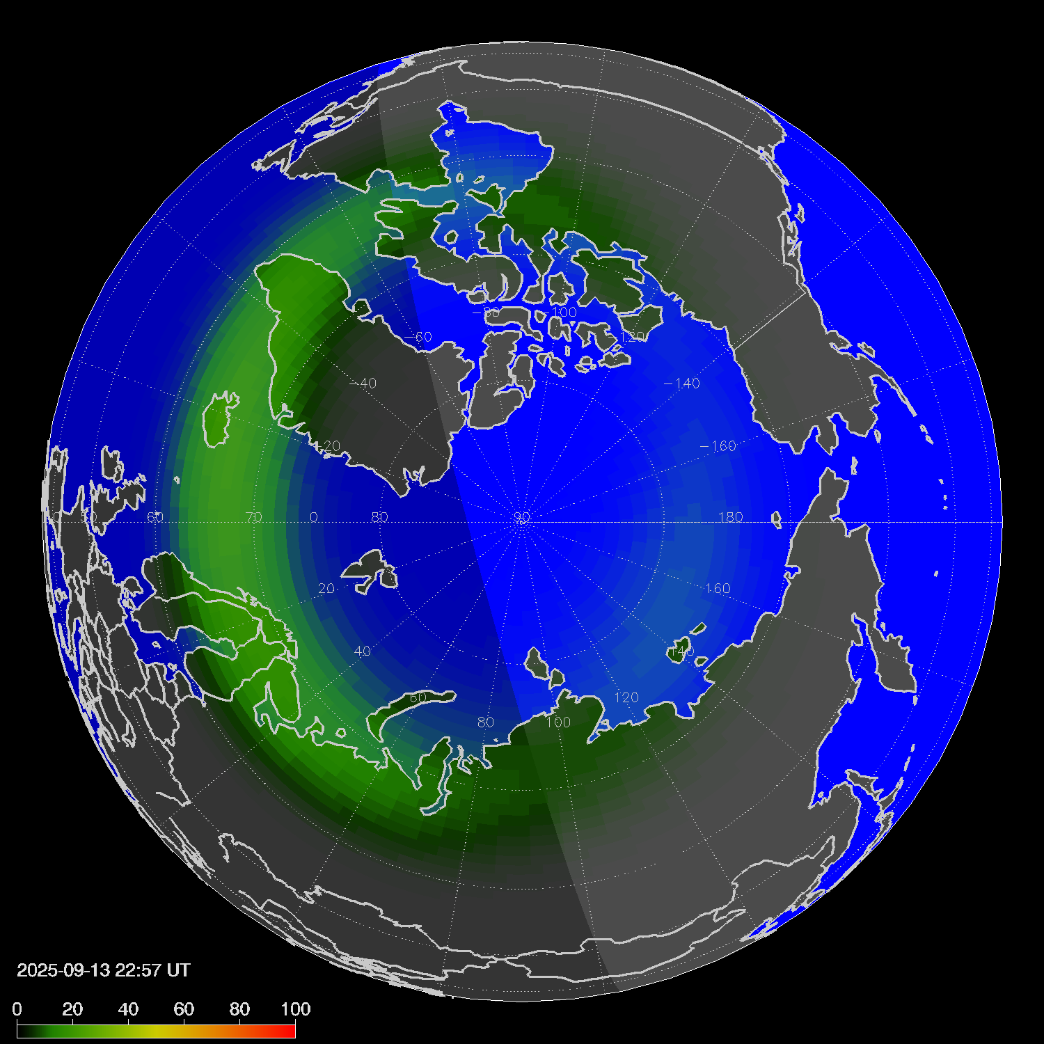 Northern lights (auroras) in the northern hemisphere