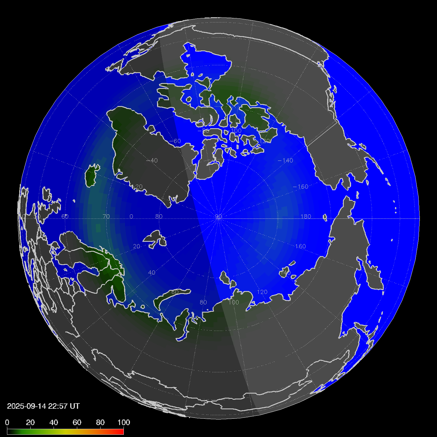 Northern lights (auroras) in the northern hemisphere