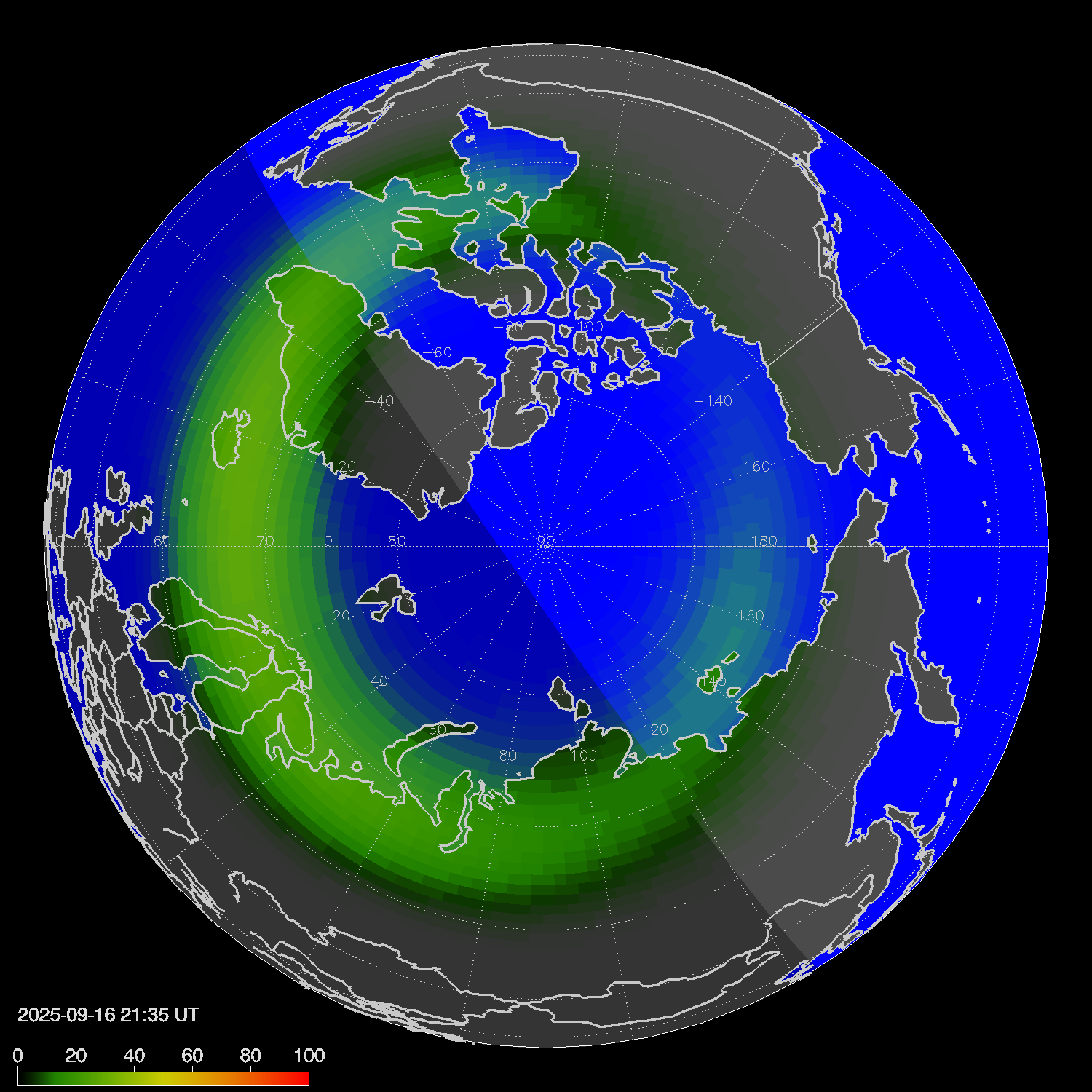 Northern lights (auroras) in the northern hemisphere