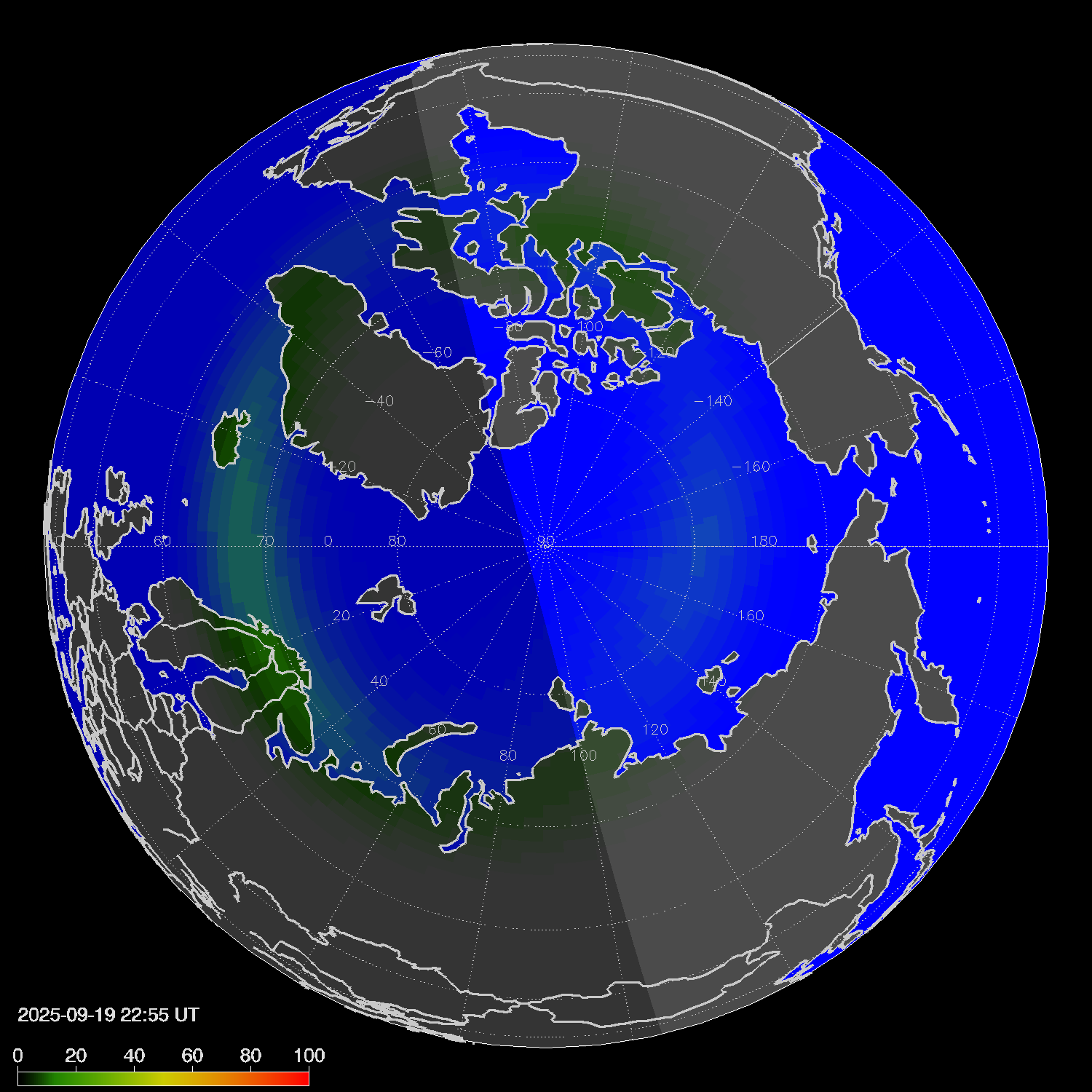 Northern lights (auroras) in the northern hemisphere