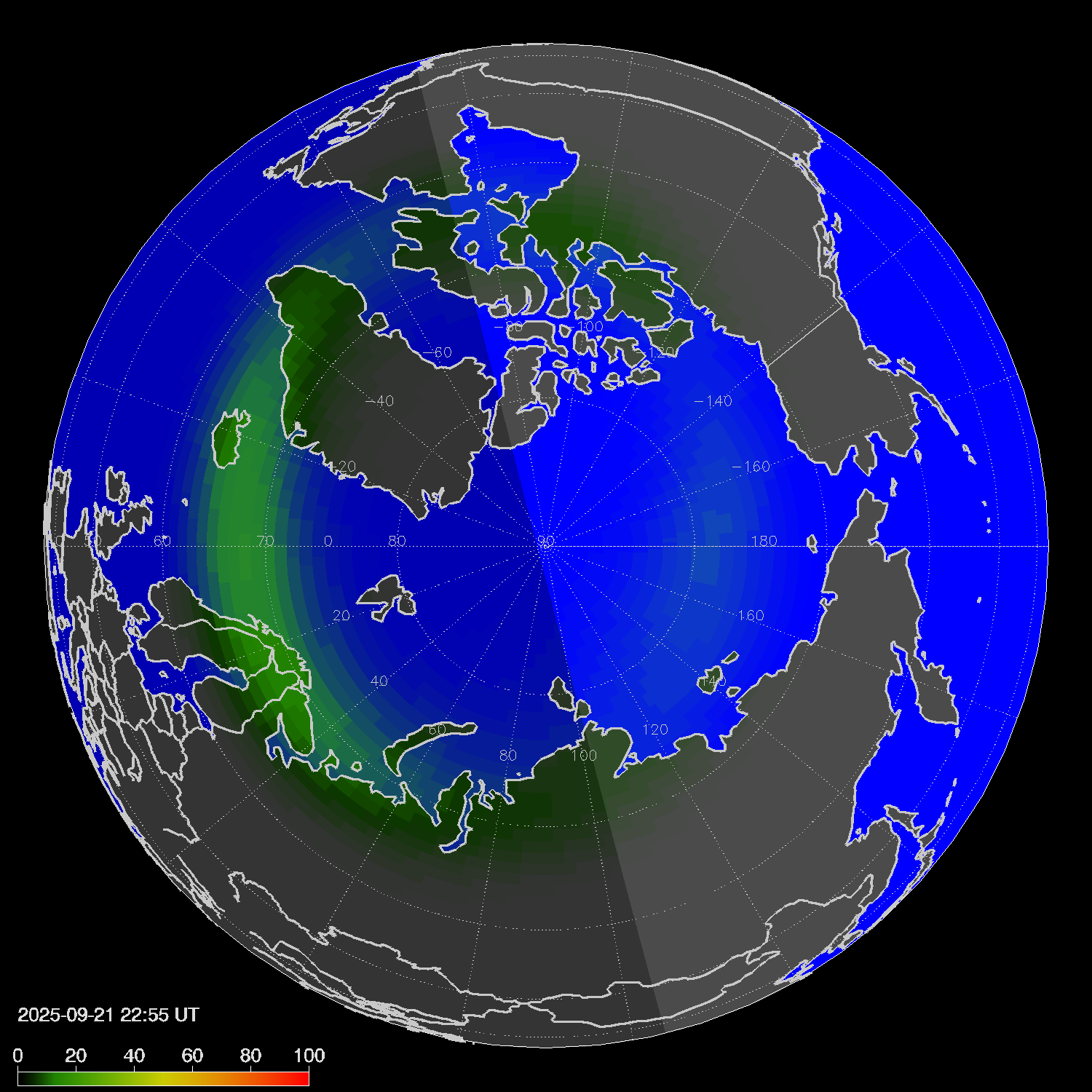 Northern lights (auroras) in the northern hemisphere