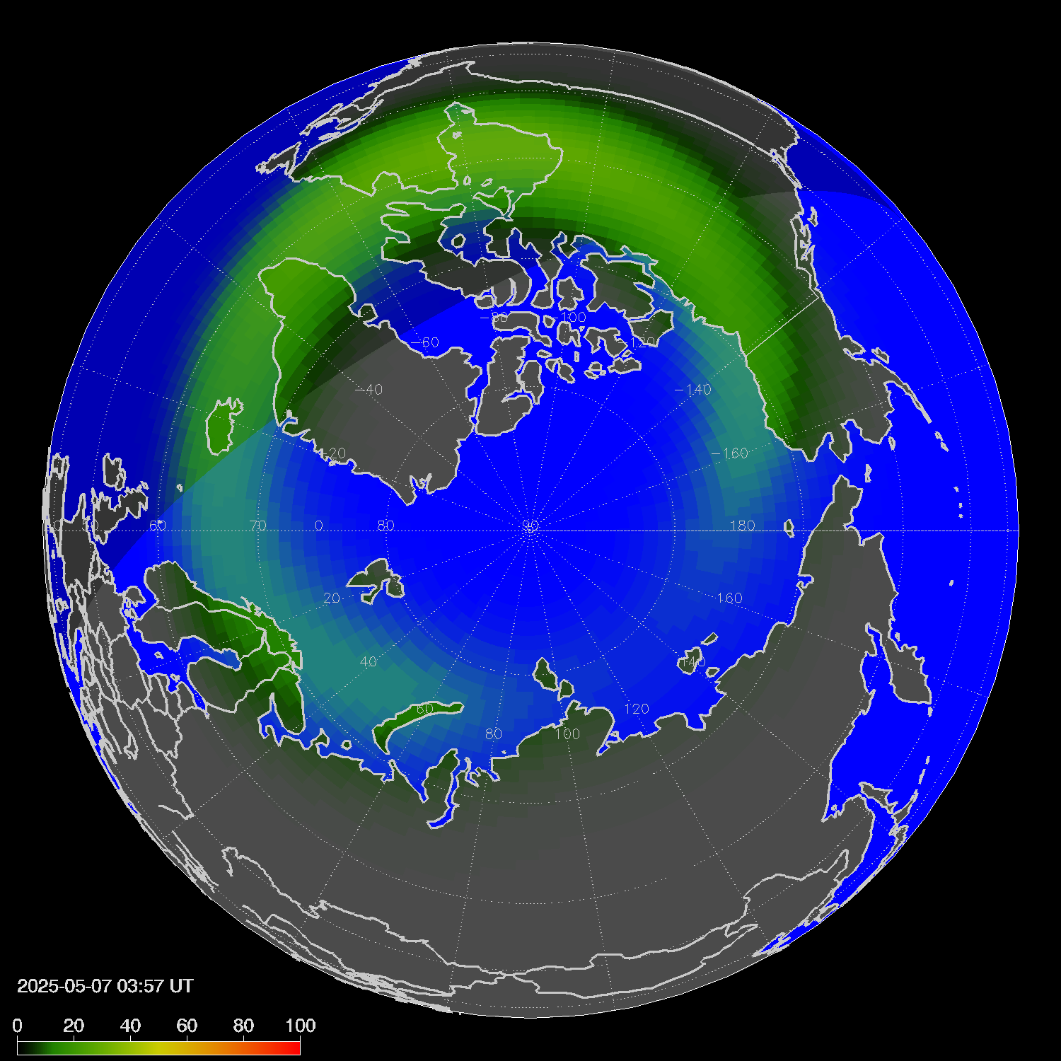 Northern lights (auroras) in the northern hemisphere